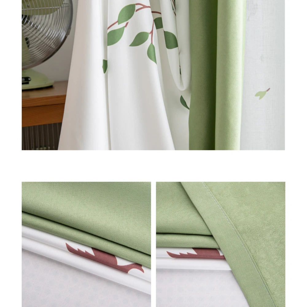 Rustic Farmhouse Green Willow Custom Curtains - Handmade Linen Drapes for Living Room, Bedroom & Kitchen - Light Filtering & Privacy Sheer Window Treatments