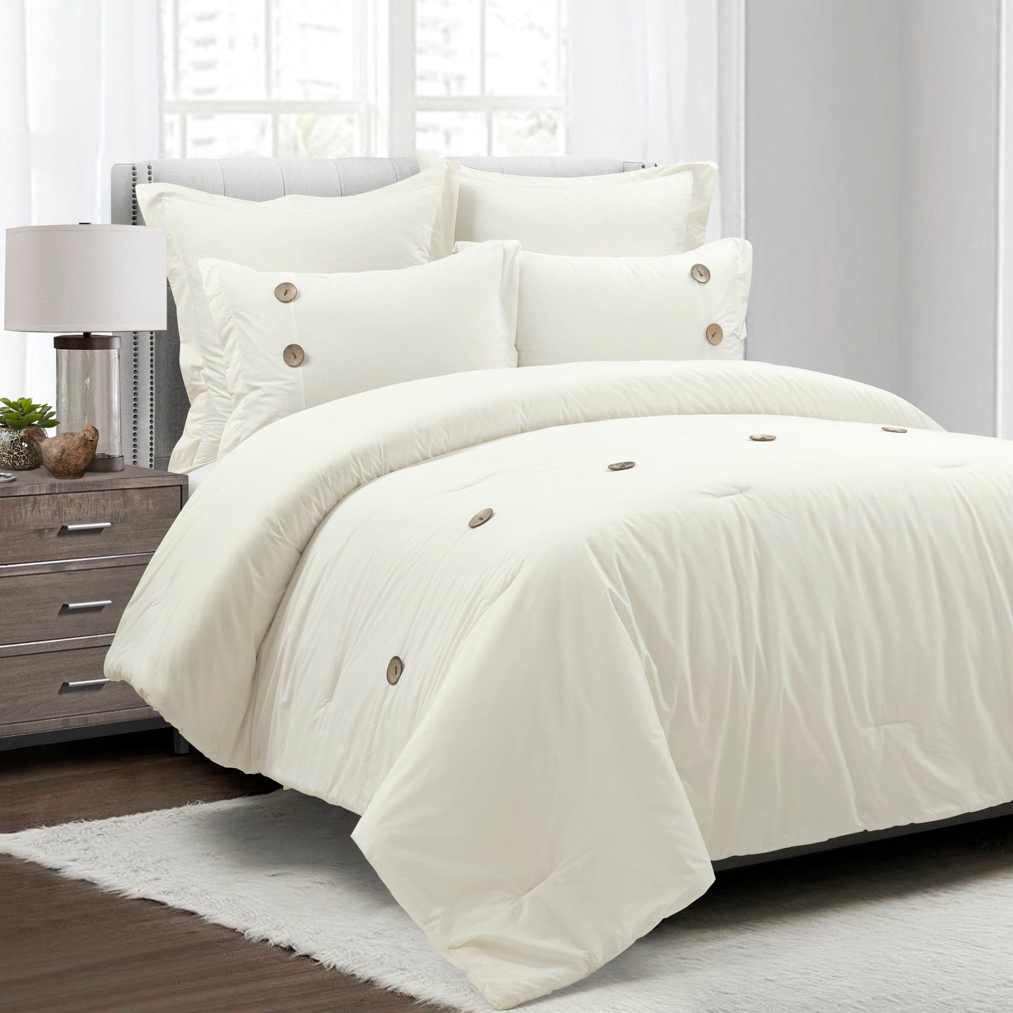 Premium 5-Piece Linen Button Comforter Set - Breathable & Soft Bedding for All Seasons | Perfect for Master Bedroom, Guest Room & Dorm Decor