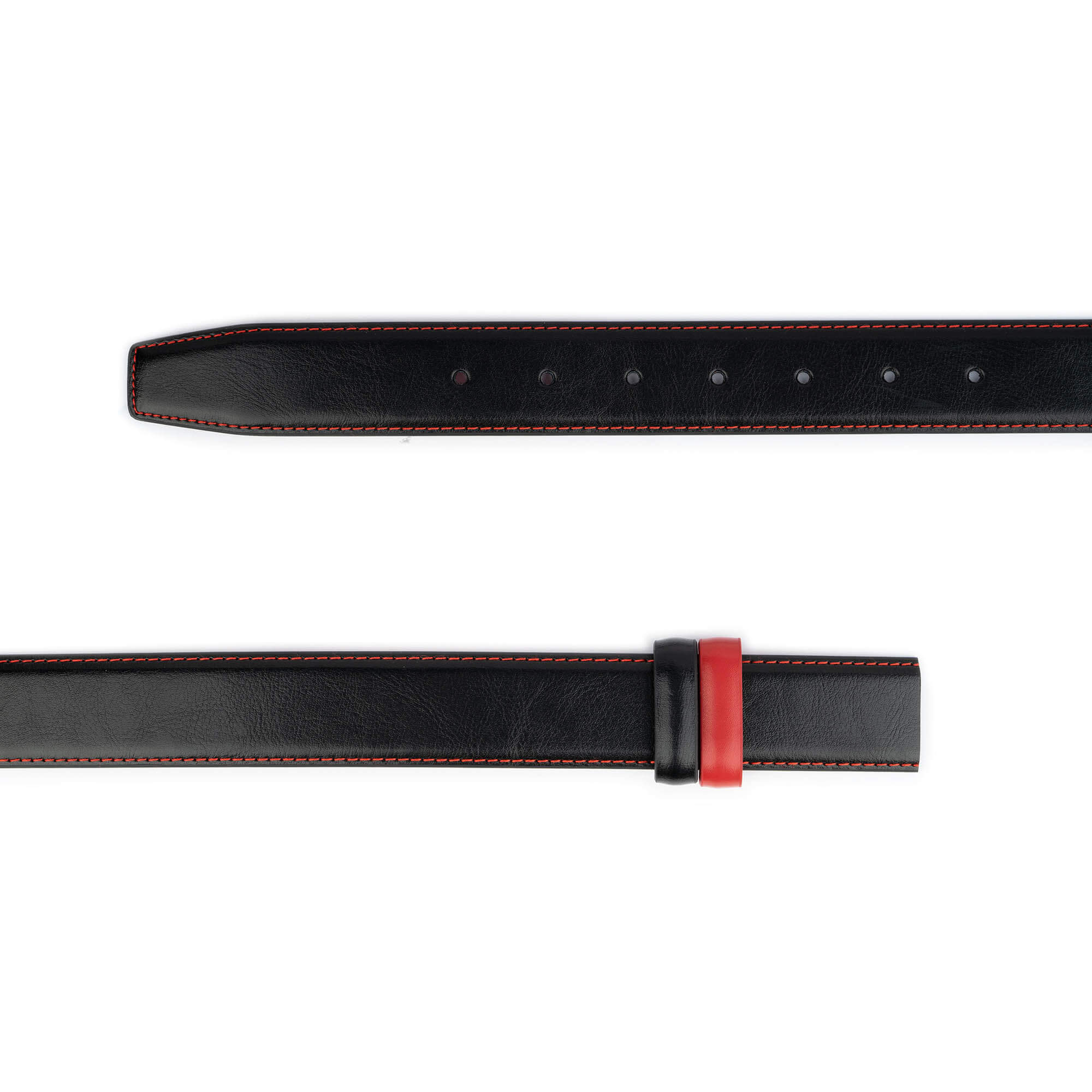 Men's Black Leather Belt Strap with Red Stitching - Replacement Strap for Dunhill Buckles | Durable Dress Belt for Business & Formal Occasions