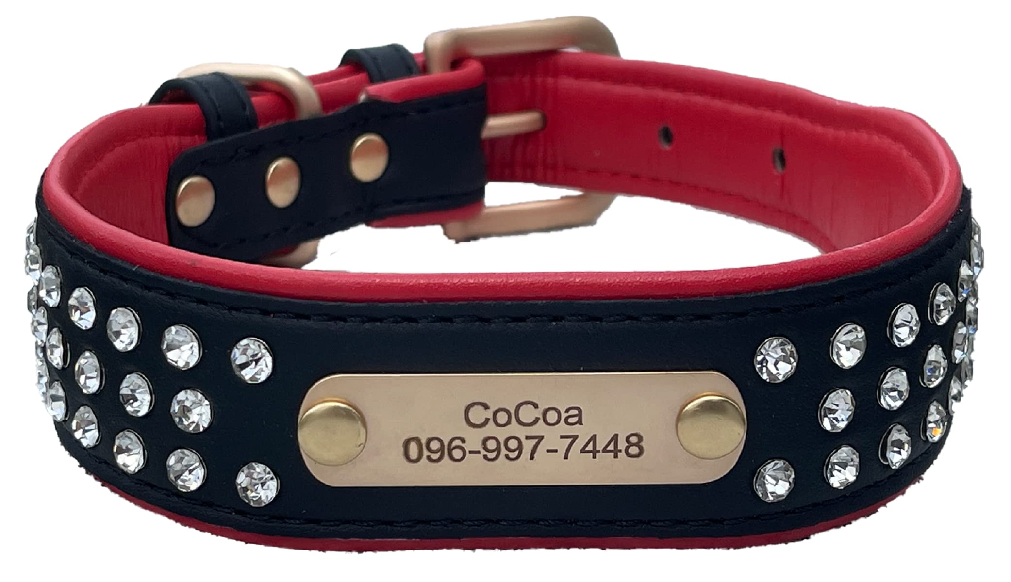 Personalized Rhinestone Dog Collar with Nameplate - Adjustable Bling Pet Collar for French Bulldog, Pitbull, Medium & Large Dogs - Pink & Black - Perfect for Training, Walks & Special Occasions