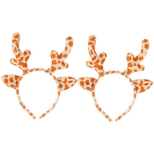 FRCOLOR Christmas Reindeer Antlers Hair Ties Set of 2 - Leopard Print Headbands for Women, Girls & Kids - Festive Holiday Hair Accessories for Parties, Costumes & Christmas Photos