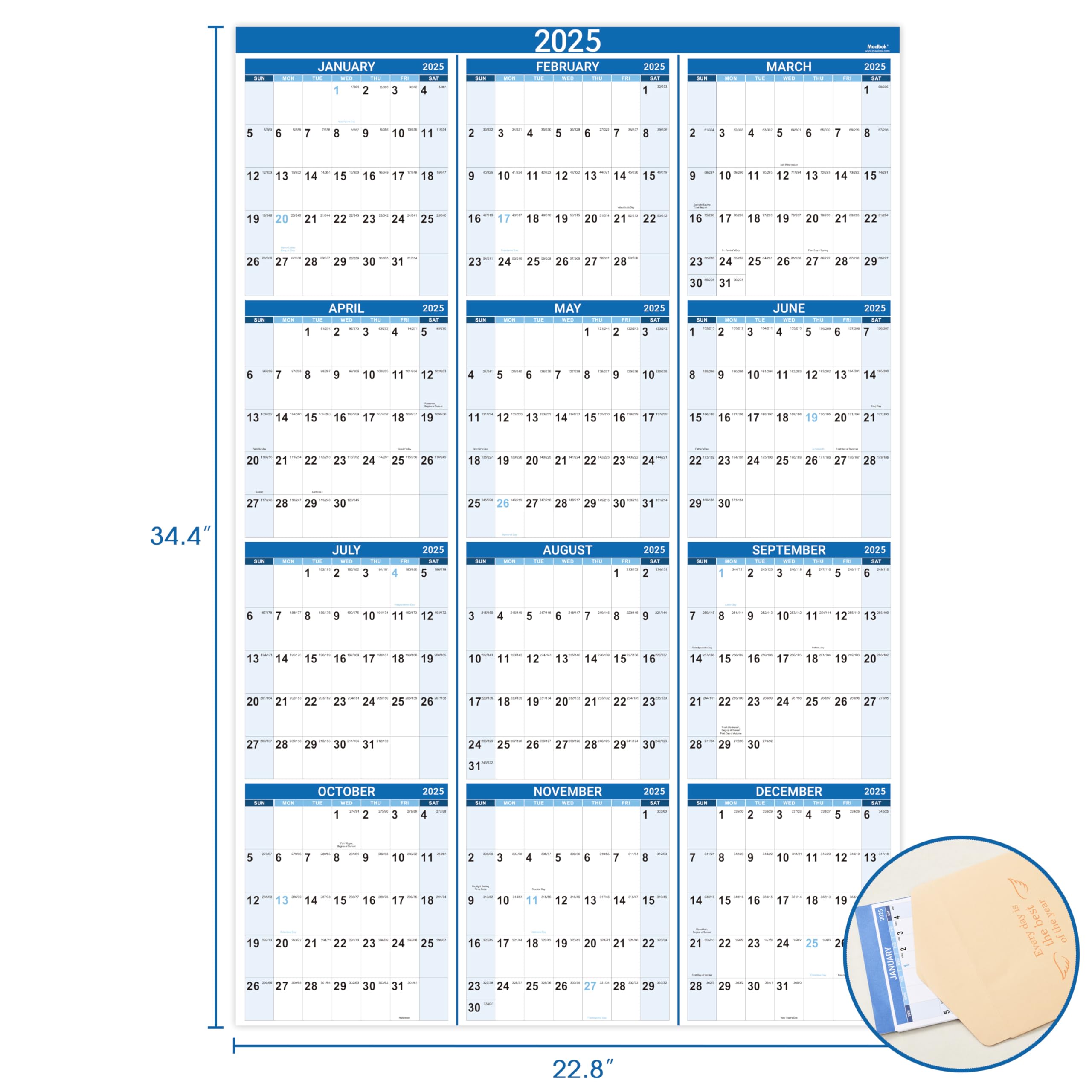 2025 Large Wall Calendar - January to December 2025 - 22.8