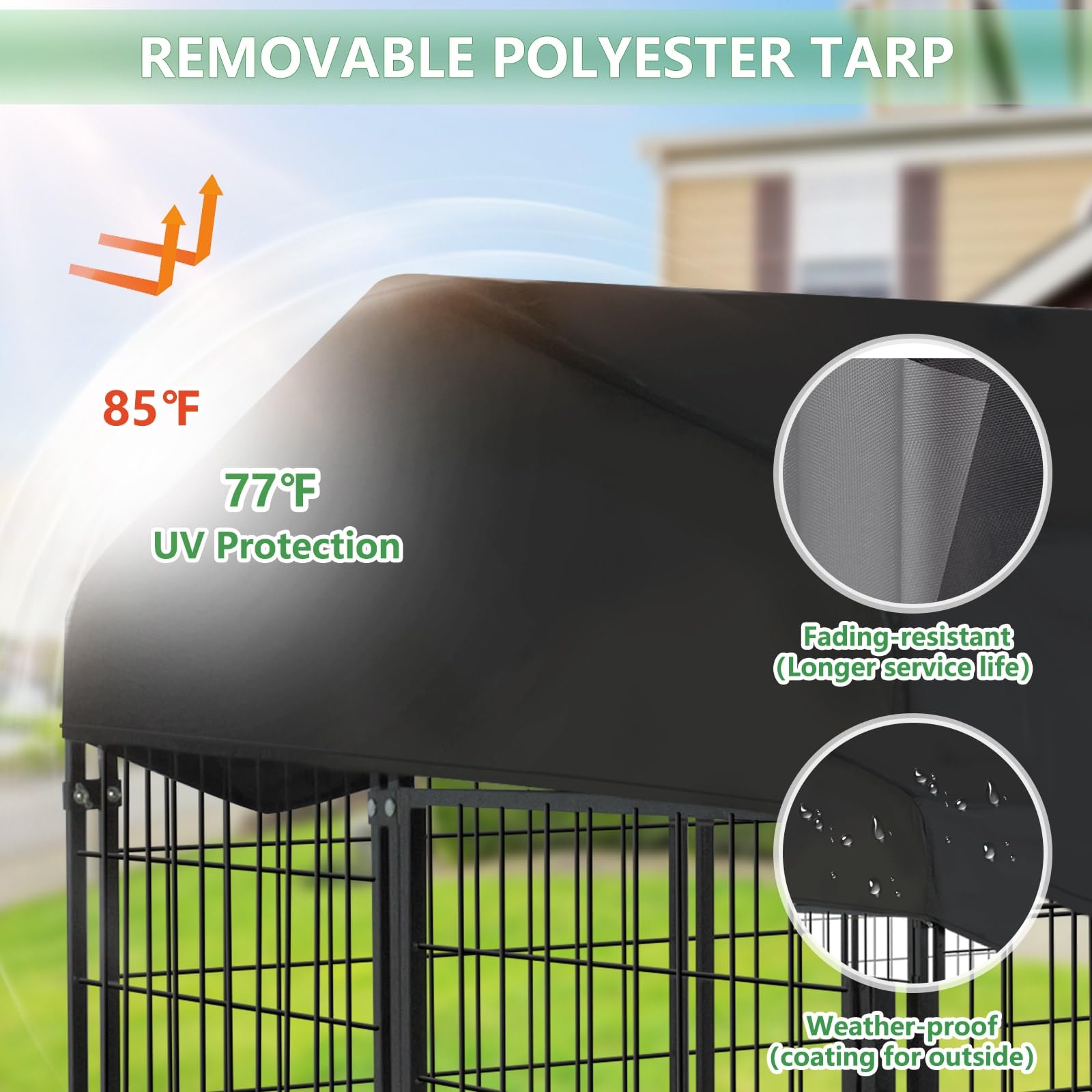 6.2x4x4.5Ft Heavy Duty Outdoor Dog Kennel for Large Dogs - Welded Steel Wire Dog Cage with UV-Resistant Waterproof Roof Cover - Durable Pet Enclosure for Backyard, Garden & Patio Use