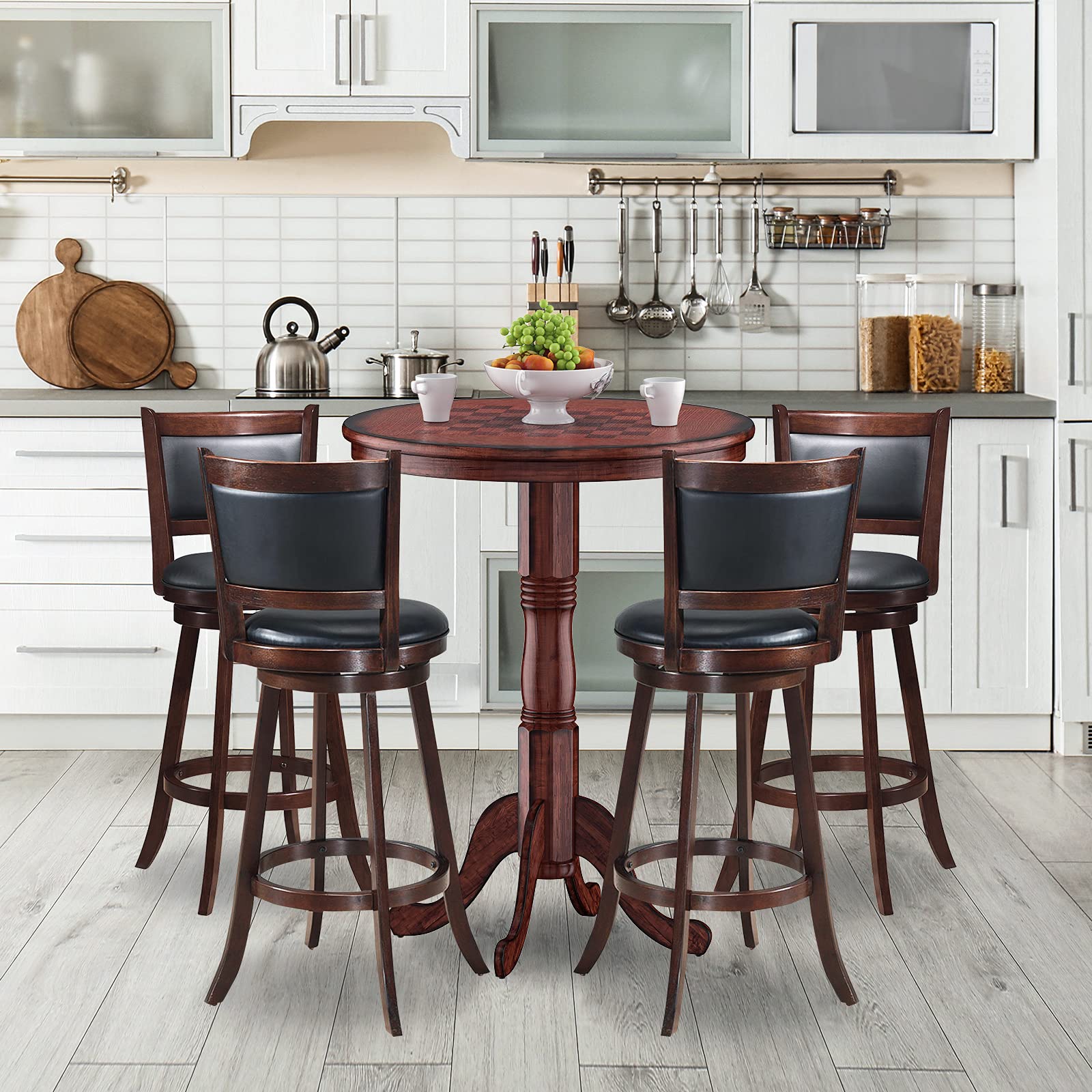 Giantex 5-Piece Pub Table Set with Wooden Pedestal Base, 360° Swivel Bar Stools, Modern Round Bar Table for Small Spaces, Living Room, Restaurant, Dining Room, and Outdoor Patio