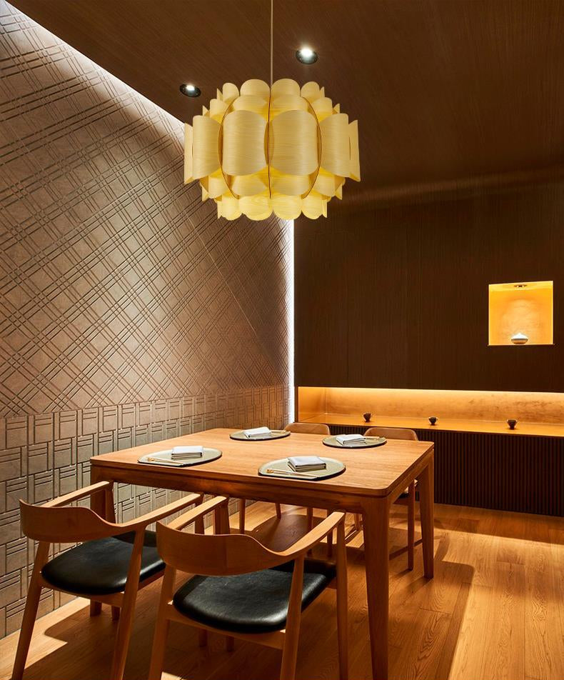Handmade Wood Veneer Pendant Light - Modern Scandinavian Style Hanging Lamp for Dining Room, Kitchen Island & Bedroom Decor