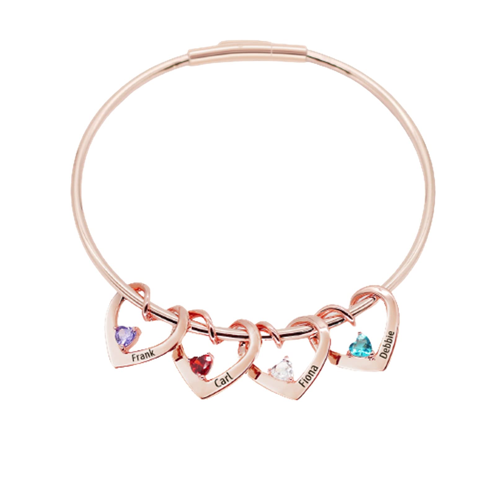 Personalized Heart Birthstone Bracelet for Women - Custom Engraved Name Bangle Jewelry for Mom, Wife & Family - Perfect Christmas, Birthday Gift for Her - Ideal for Anniversaries, Mother's Day & Special Occasions