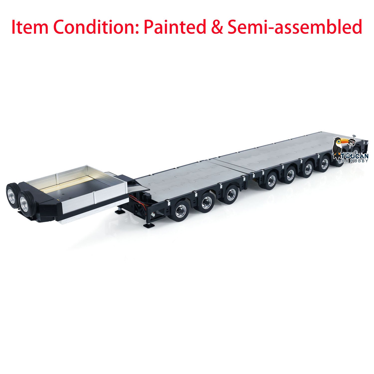 1/14 Scale 9 Axle Extendable Metal Trailer for RC Tractor Trucks & Remote Control Cars - Realistic Simulation Model with LED Lights - Perfect for RC Construction Play, Off-Road Adventures & Collector Displays