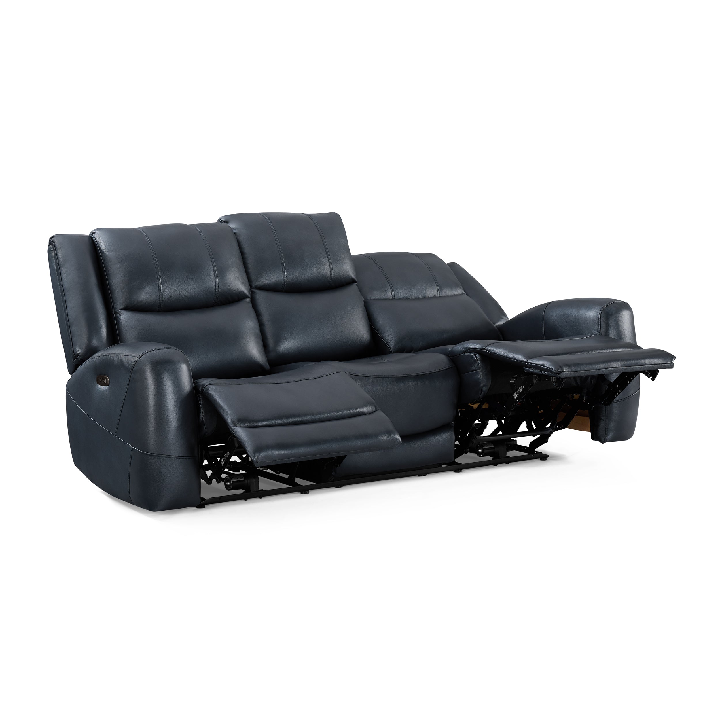 Roundhill Furniture Cozura Genuine Leather Power Dual Reclining Sofa - 3-Seater Living Room Couch with USB Charging for Home Theater & Family Relaxation