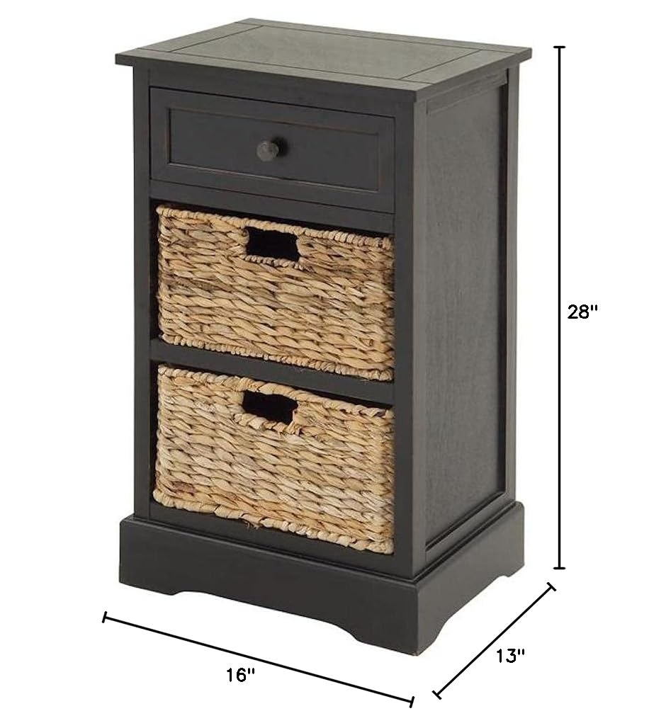 Urban Designs Espresso Malibu 3-Drawer Nightstand with Wicker Baskets - Medium Brown Bedside Table for Bedroom, Living Room, or Office Storage