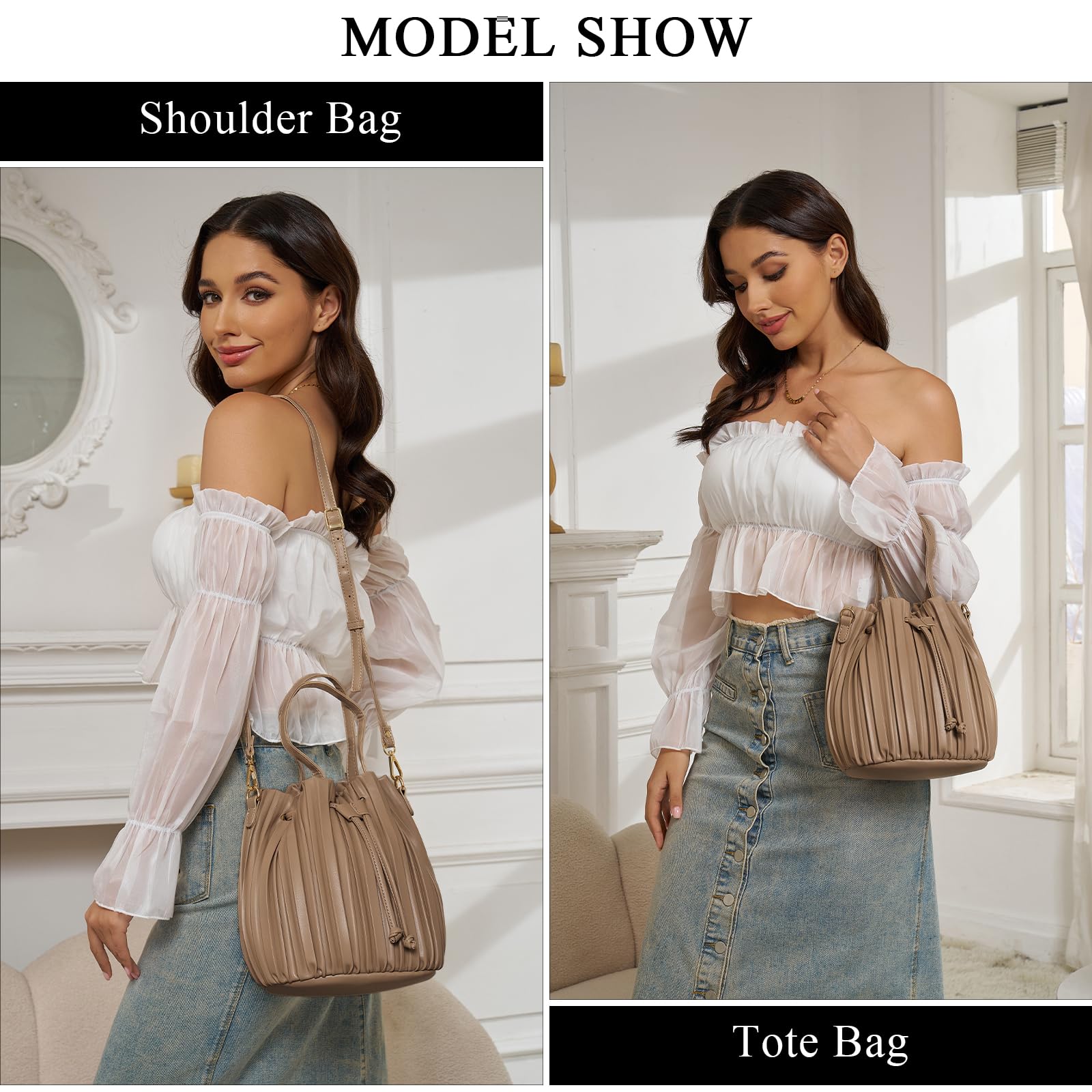 Stylish Mini Leather Bucket Bags for Women - Drawstring Crossbody Purse & Pleated Shoulder Handbag | Perfect for Daily Use, Travel & Shopping