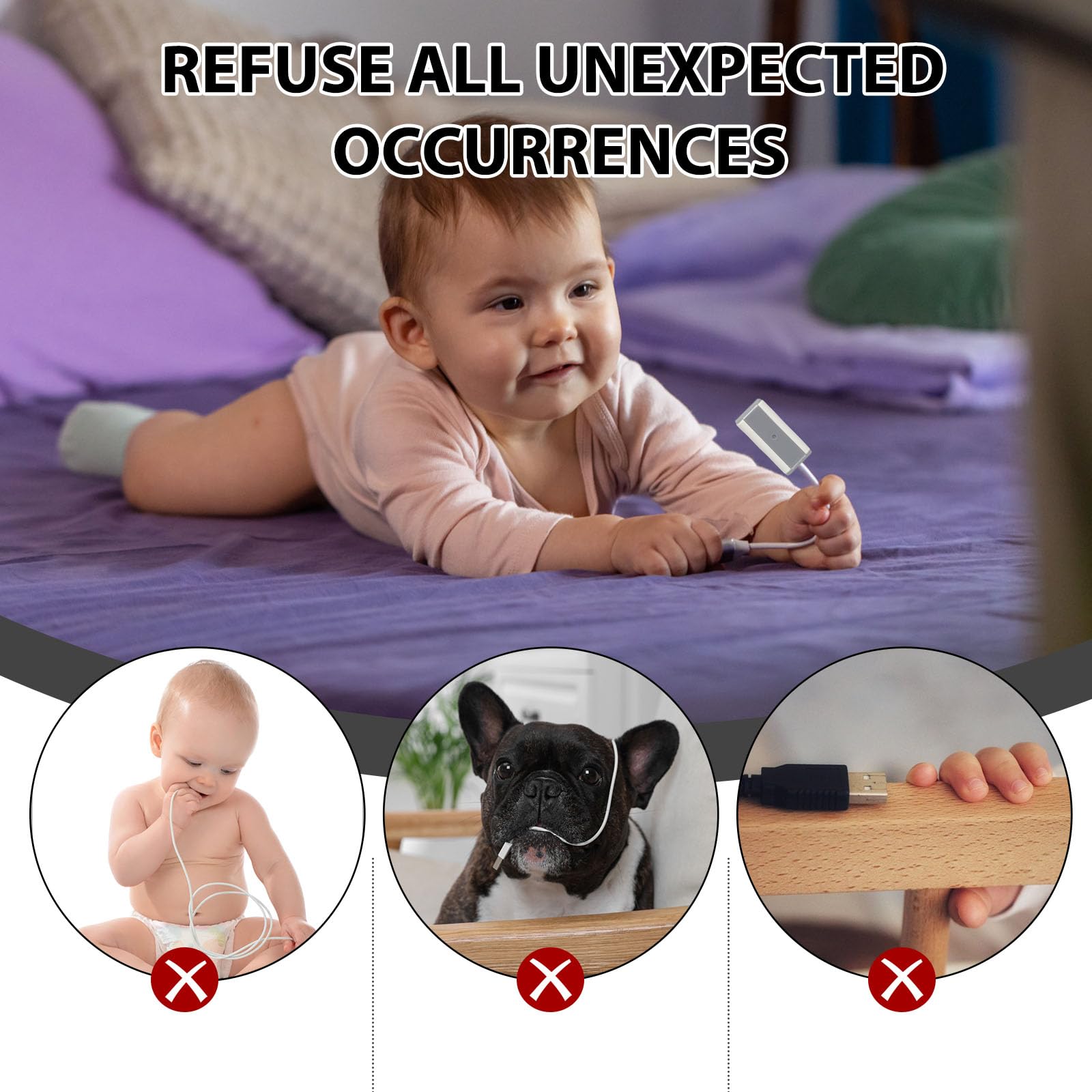 6 Pack Baby Proof Cord Cover & USB Charger Protector - Universal Child Safety Power Outlet Covers for Toddlers & Pets | Electrical Hazard Prevention | Home & Nursery Safety Essentials (Grey)