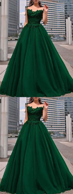 Elegant Green A-Line Spaghetti Strap Long Prom Dress for Women - Perfect for Homecoming, Ballroom Dance & Formal Events (Style 12613)