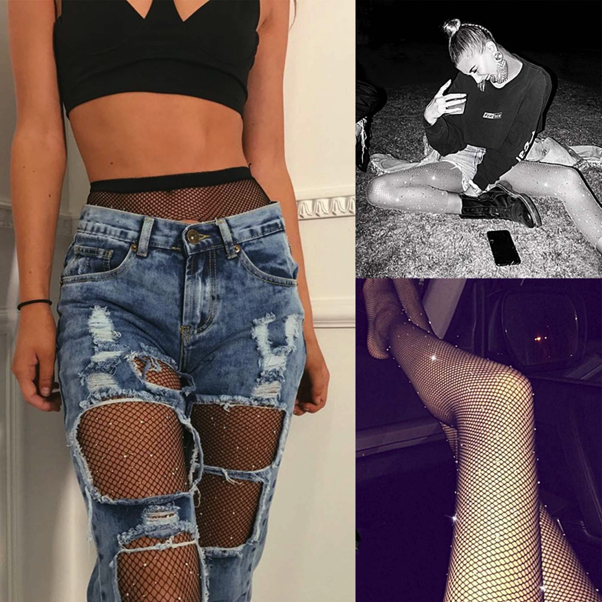 Verterosie Rhinestone Women's Pantyhose - Sparkling Glitter Tights for Sexy Outfits, High Waist Fishnet Stockings for Party, Date Night & Special Occasions