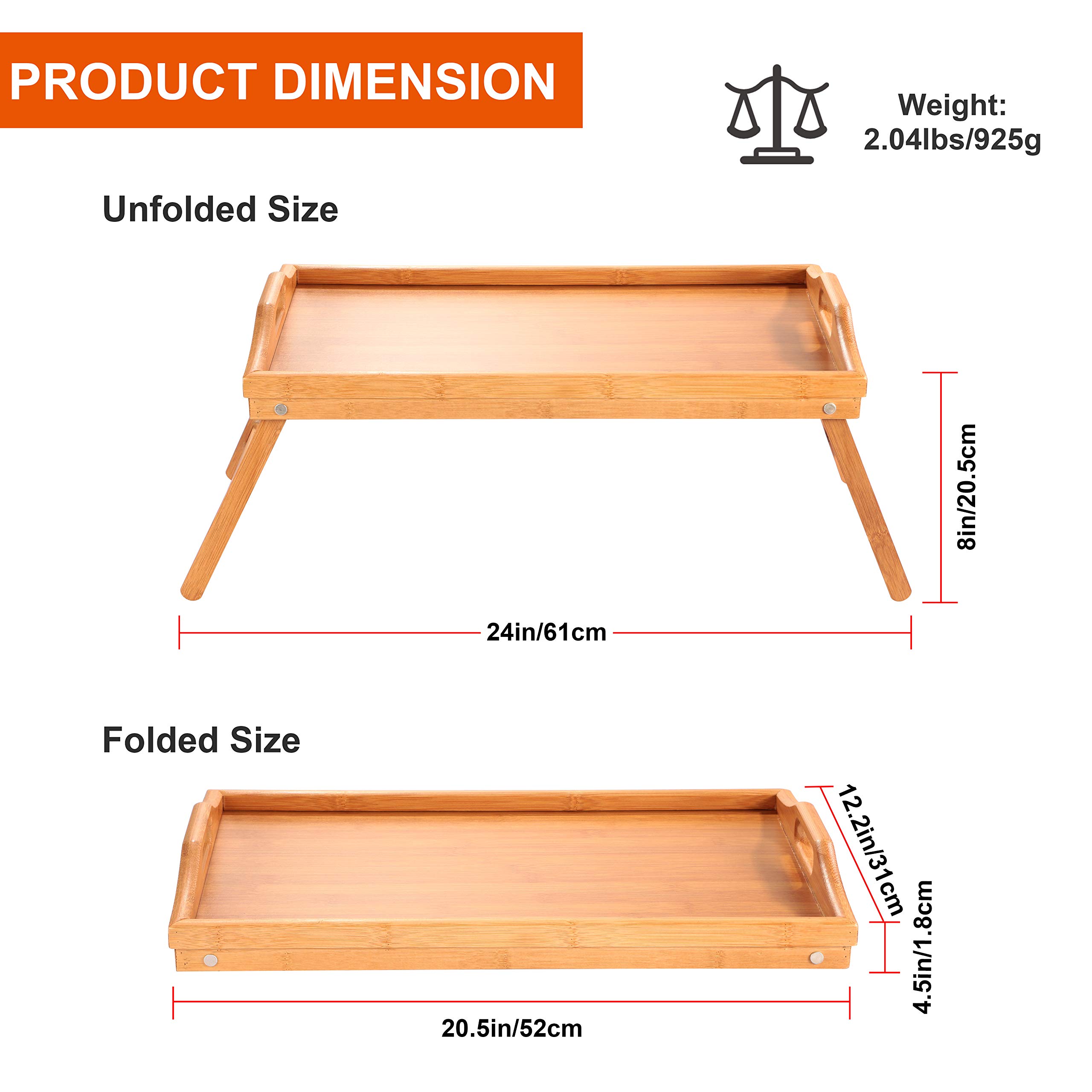 Moclever Bamboo Breakfast Tray with Folding Legs - Multi-Purpose Serving Tray for Dining, Tea, Bar, Bed - Perfect for Parties, Reading, Laptop Work & Breakfast in Bed - Sturdy Portable Food Tray for Home, Office & Outdoor Use