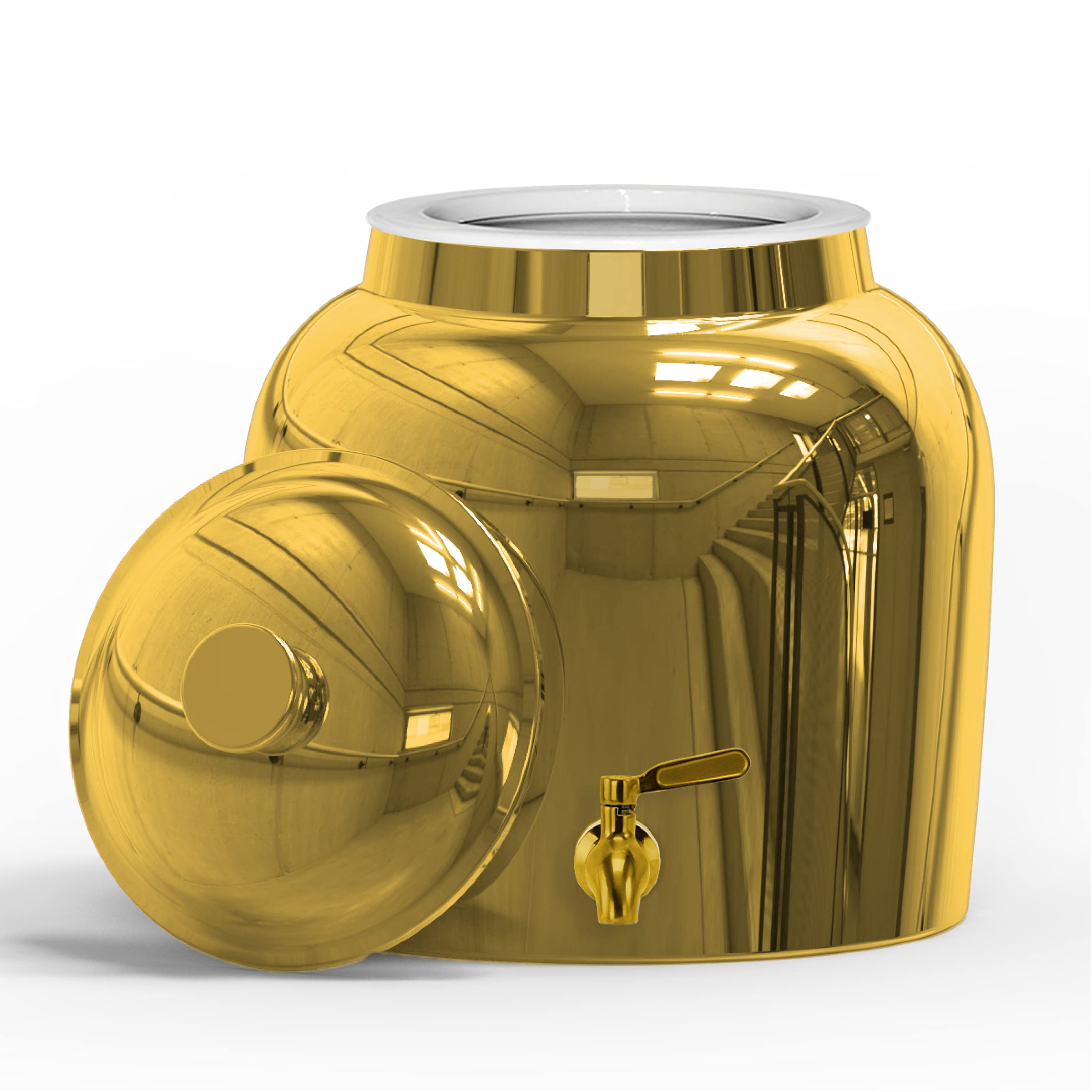 Geo Sports 3-5 Gallon Porcelain Water Dispenser with Stainless Steel Faucet - BPA Free Ceramic Crock Jug for Home & Office - Gold Chrome Finish | Perfect for Kitchen Countertop, Pantry or Outdoor Events