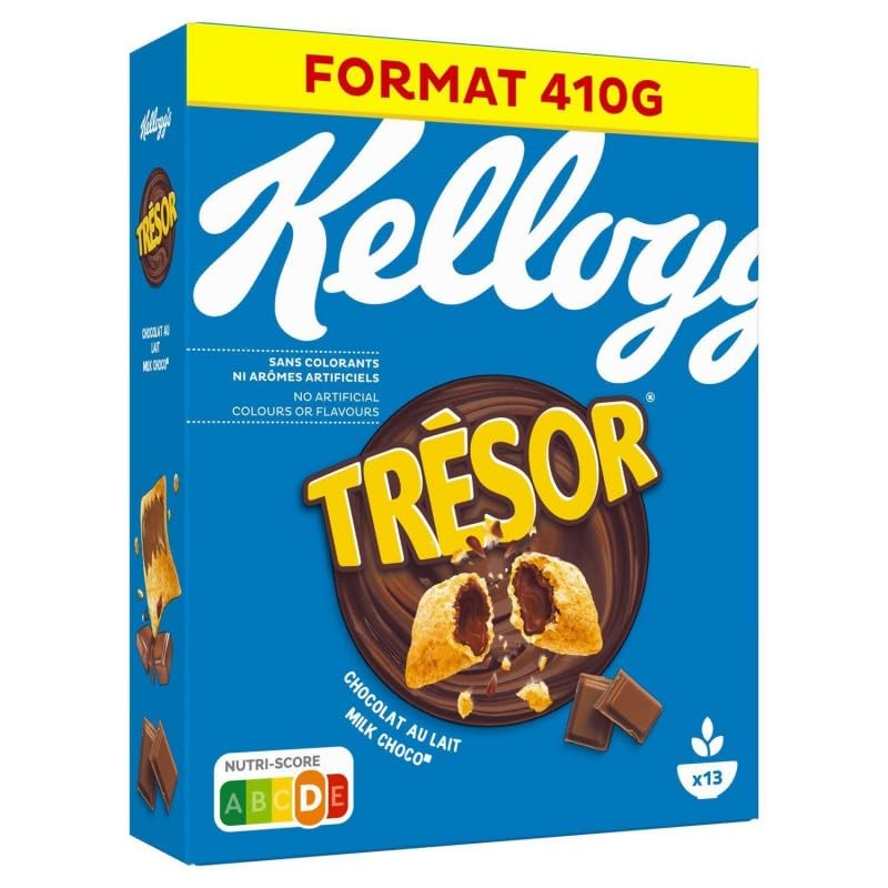 Kellogg's Trésor Milk Chocolate Cereals 410g (Pack of 4) - Crunchy Breakfast Cereal with Chocolate - Perfect for Mornings, Snacking & Family Breakfast