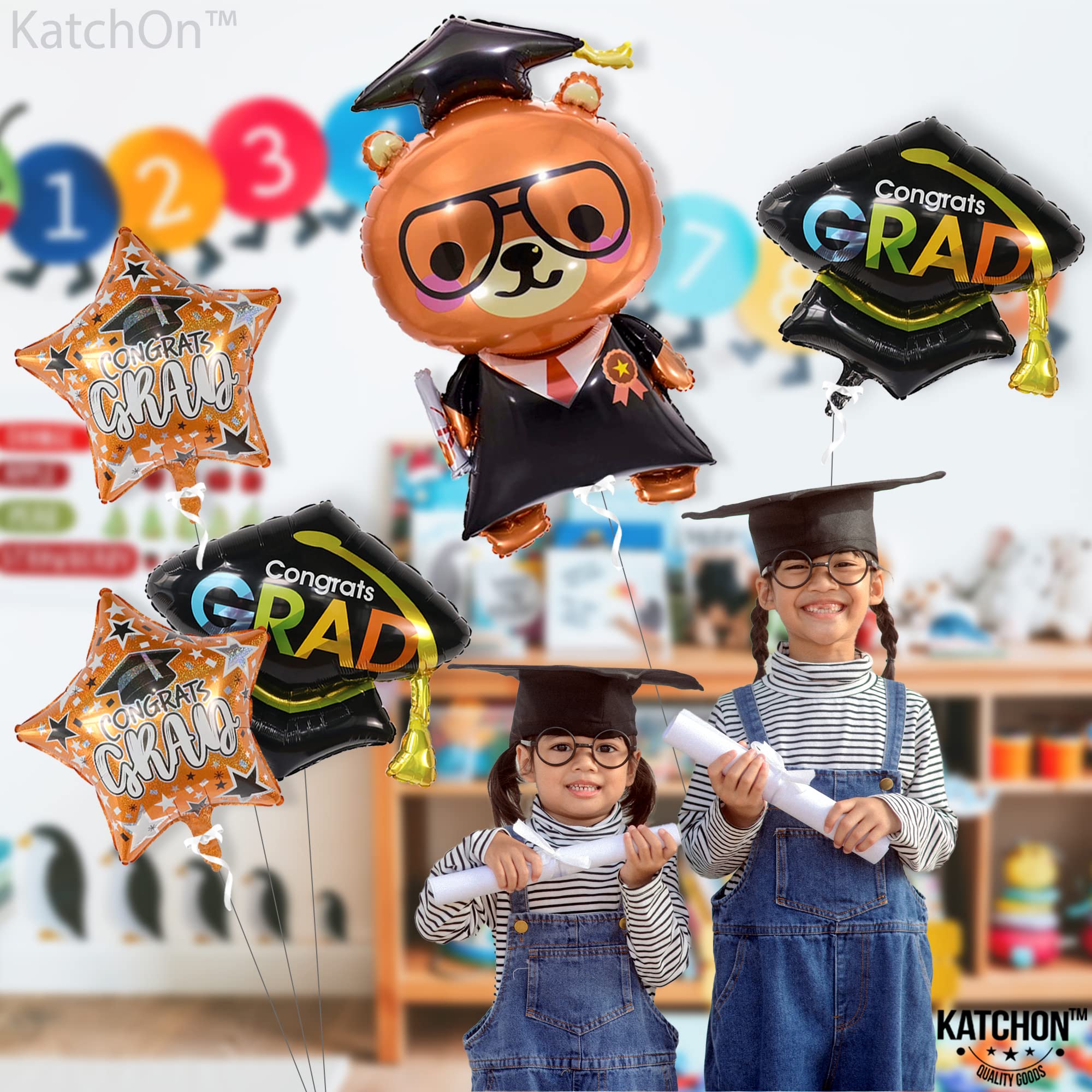 KatchOn 36 Inch Giant Graduation Foil Bear Balloon with 28 Inch Cap Balloon - Class of 2025 Graduation Decorations for Preschool, Kindergarten & School Parties | Perfect for Graduation Ceremonies, Photo Backdrops & Party Decor