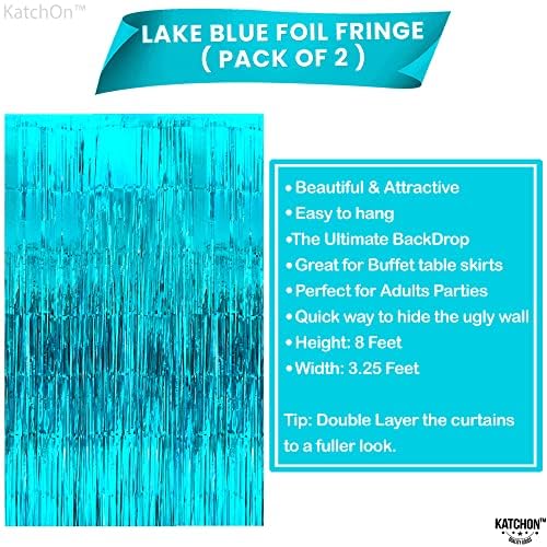 KatchOn Extra Large Blue Foil Fringe Curtains - 3.2x8 Feet (Pack of 2) | Water Streamer Backdrop for Beach Party, Under The Sea Theme, Summer Decorations | Perfect for Birthday Parties, Baby Showers, and Wedding Decor