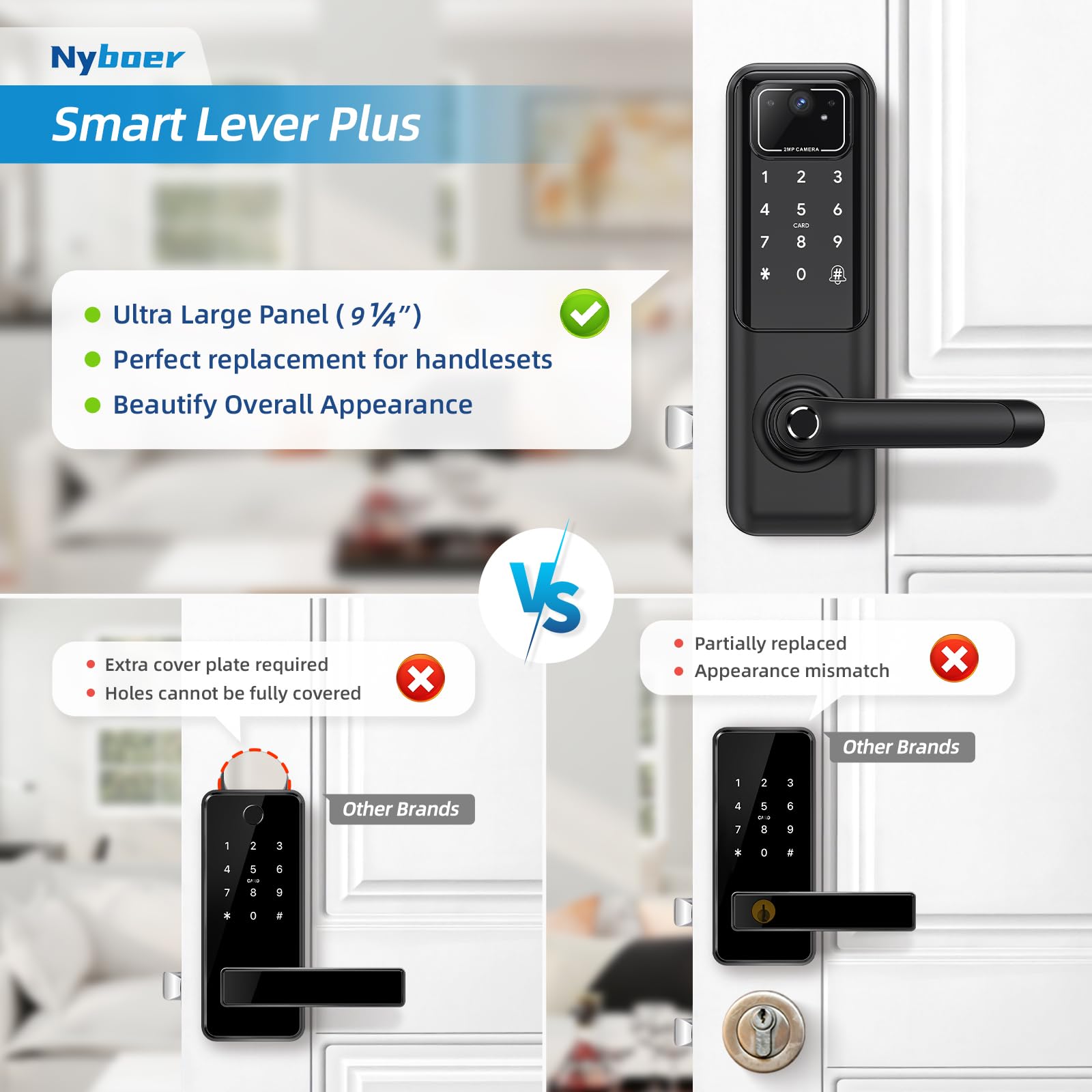 WiFi Smart Door Lock with Camera & Fingerprint - Keyless Entry Electronic Digital Lock with Keypad & Handle - Black H3 Pro for Front Door Security & Smart Home Automation