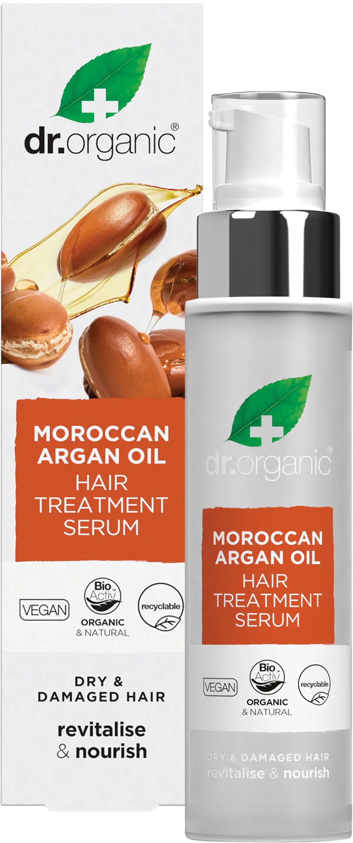 Dr Organic Hair Treatment Serum with Moroccan Argan Oil - Repair & Nourish Damaged Hair - For Dry, Frizzy & Color-Treated Hair - Perfect for Daily Use & Salon Treatments