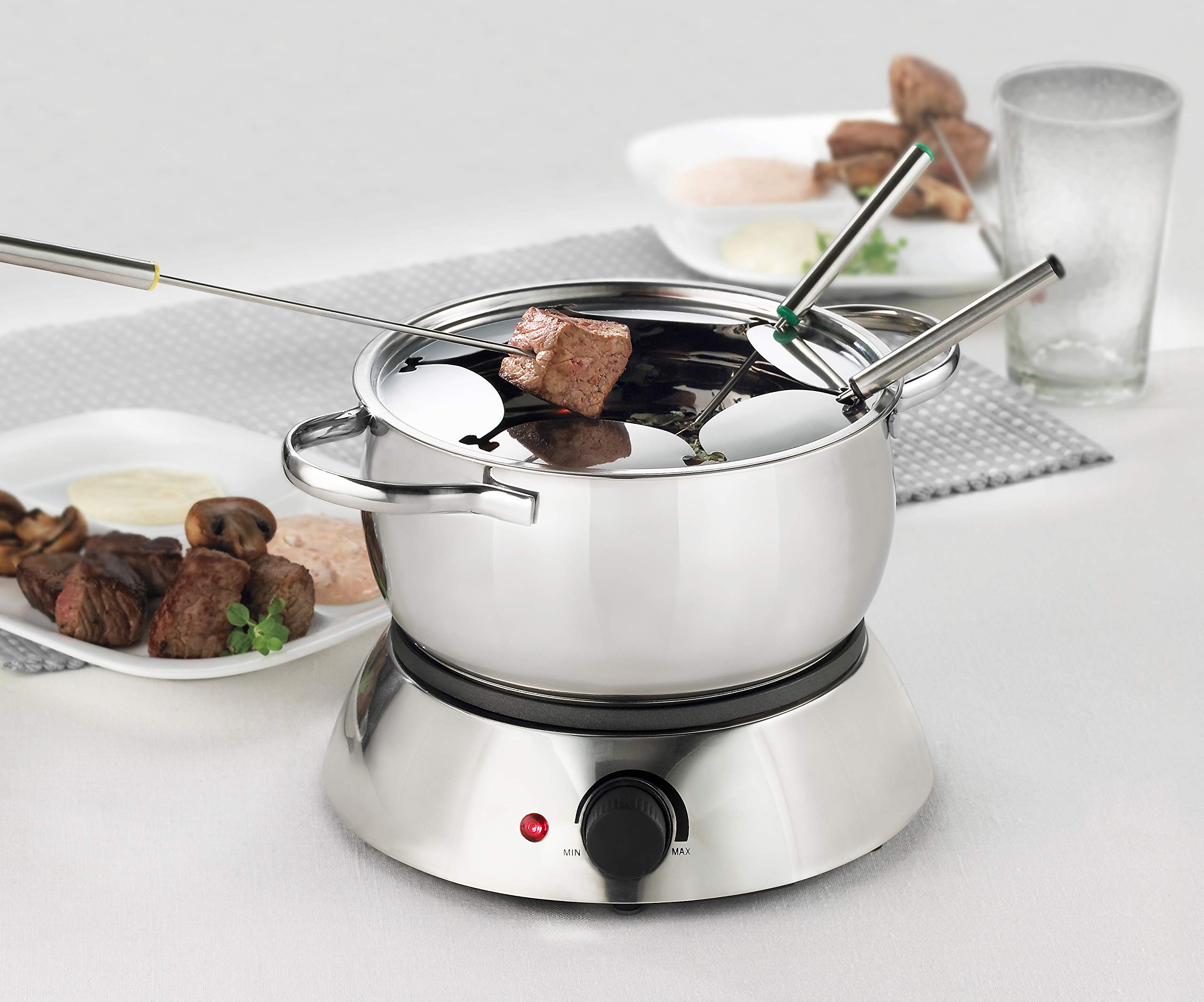 Trudeau 0829020 Alto 3-in-1 Electric Fondue Set for Chocolate, Cheese & Oil - 11-Piece Stainless Steel Fondue Pot with Forks (81 oz, Silver) - Perfect for Parties, Date Nights & Family Gatherings
