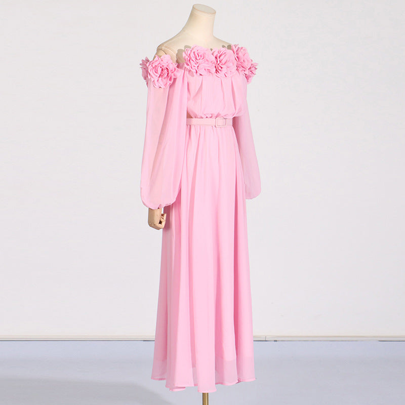 Ascella Floral Shoulder Maxi Dress in Pink - Elegant Summer Beach Wedding Party Dress for Women