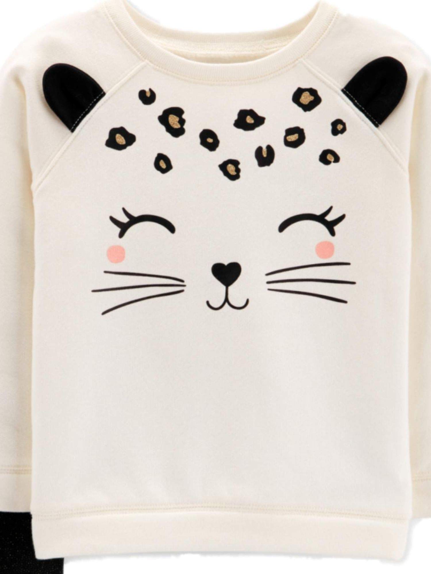 Carters Infant Girls Ivory Cat Sweatshirt & Black Glitter Gold Leggings Outfit Set - Soft Cotton Baby Clothes for Playdates, Photoshoots & Special Occasions