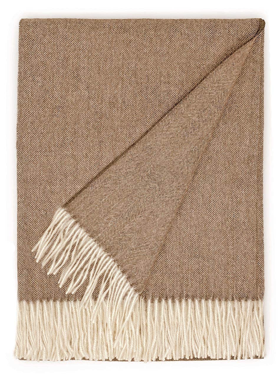 100% Pure Baby Alpaca Eco-Friendly Herringbone Sofa Throw Blanket - 71