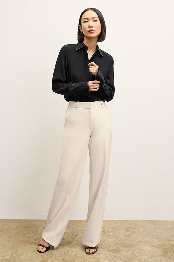 Tinsley Wide Leg Pants for Women - High Waist Stretchy Suit Pants in Ivory - Perfect for Office, Business Casual & Travel Outfits