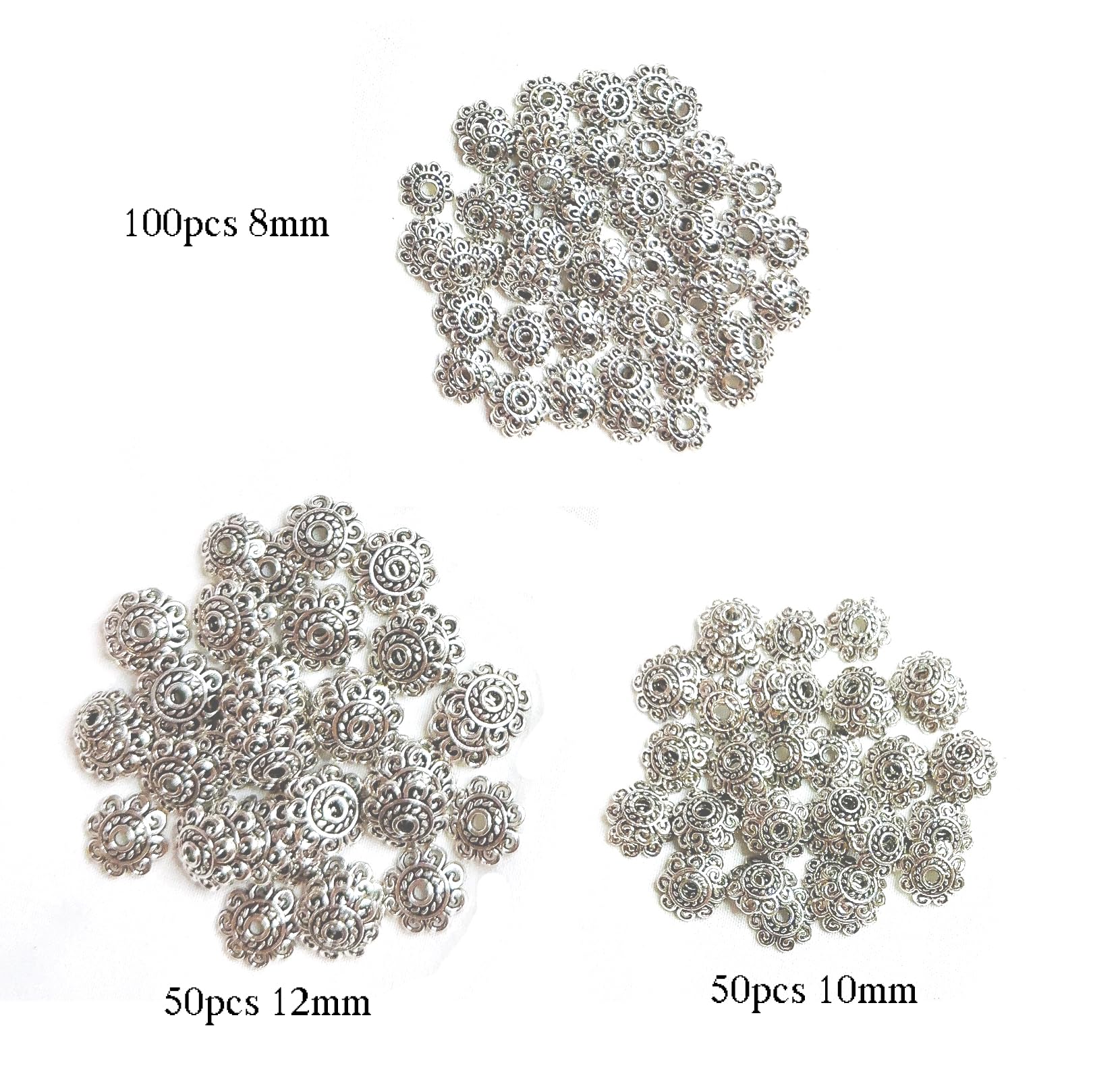 200PCS Silver Spacer Beads & End Caps for Jewelry Making - DIY Metal Flower Beads, Bracelet & Necklace Charms - Perfect for Earrings, Pendants & Craft Projects
