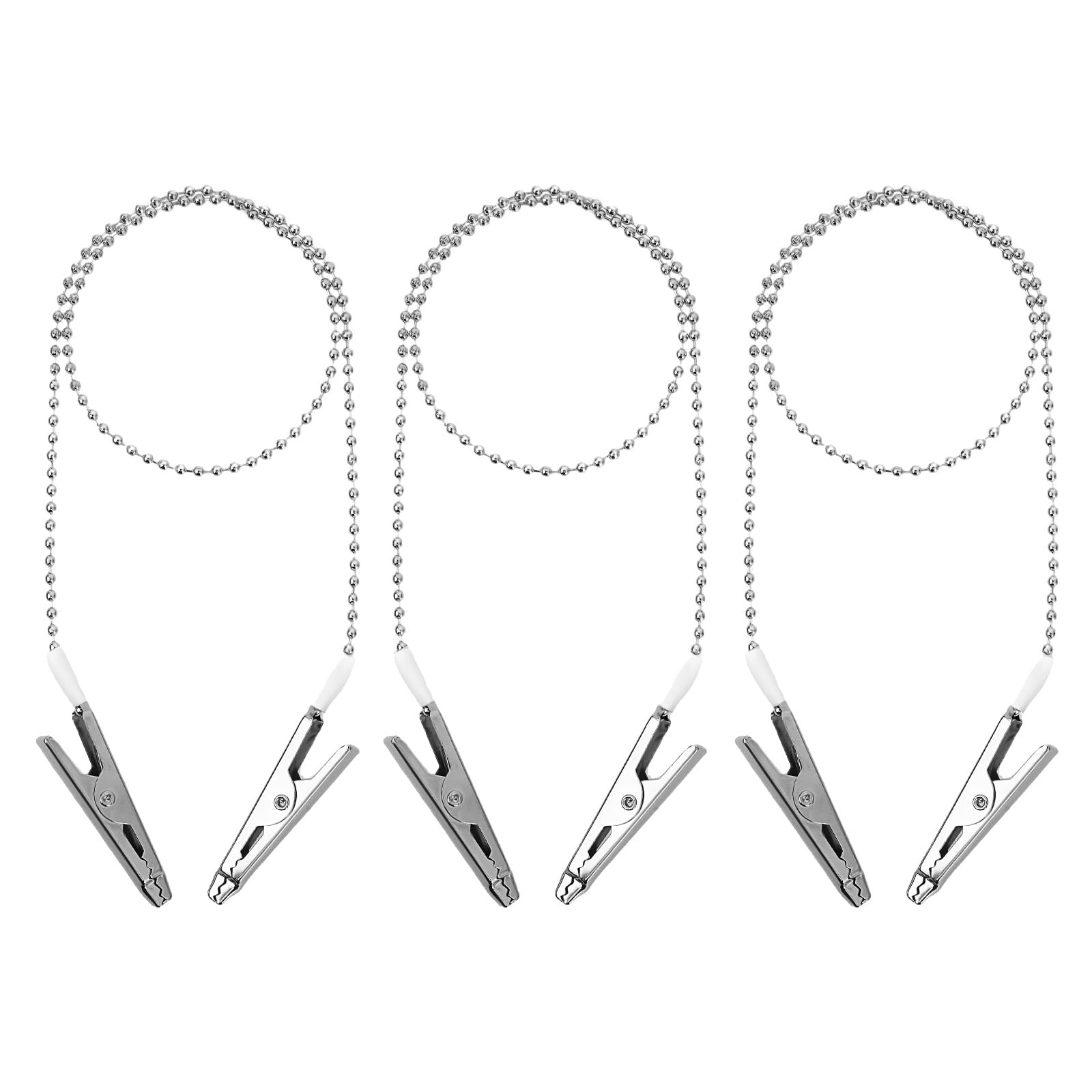 3 Pcs Metal Dental Bib Clips with Ball Chain - Adjustable Reusable Napkin Neck Clips for Adults & Seniors - Silver Bib Holder for Dentists, Hair Salons & Medical Offices