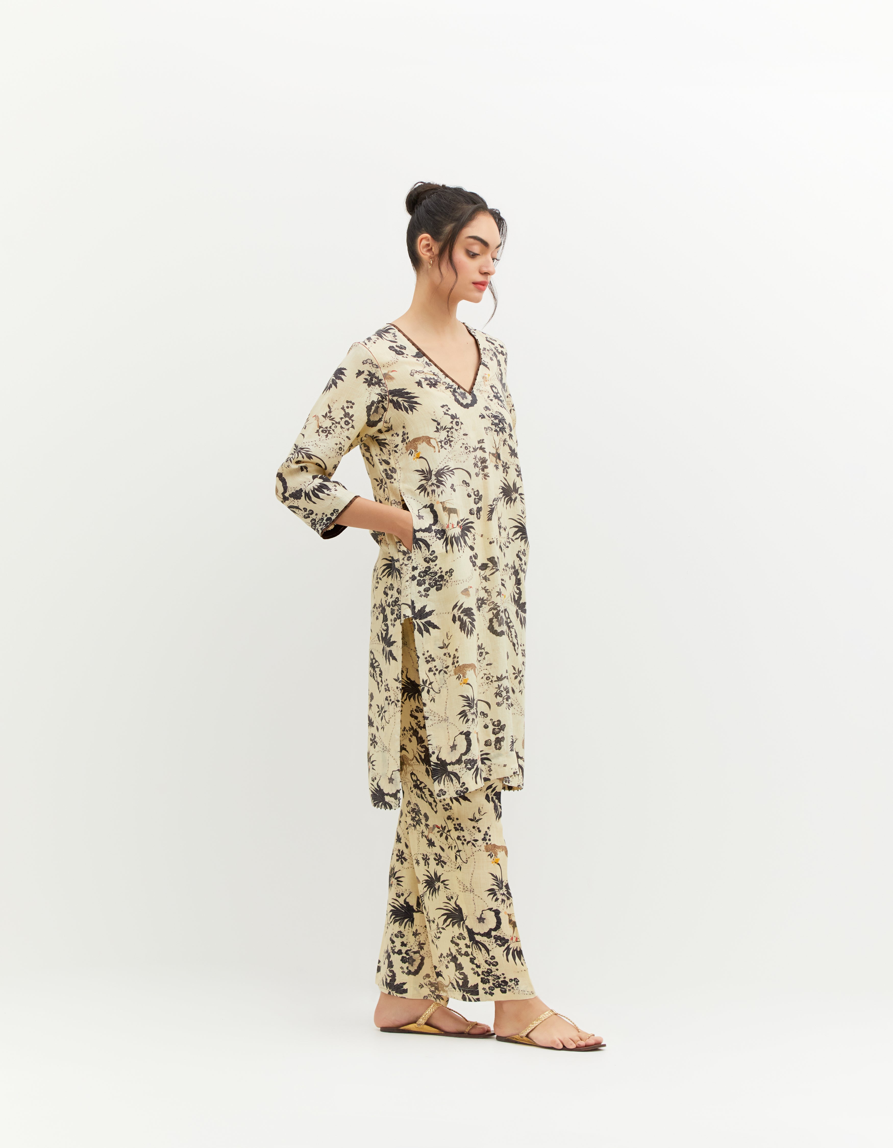 SD Rainforest Damini Kurta - Black & White Linen Tunic Top for Women | Boho Chic Summer Outfit, Casual Wear & Festival Fashion