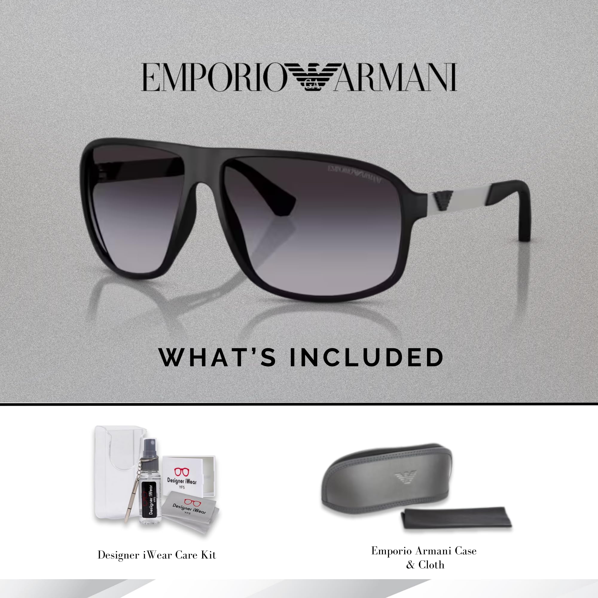 Emporio Armani EA4029 Square Sunglasses for Men - UV Protection Polarized Lenses | Includes Designer iWear Eyewear Care Kit | Perfect for Driving, Travel & Outdoor Activities