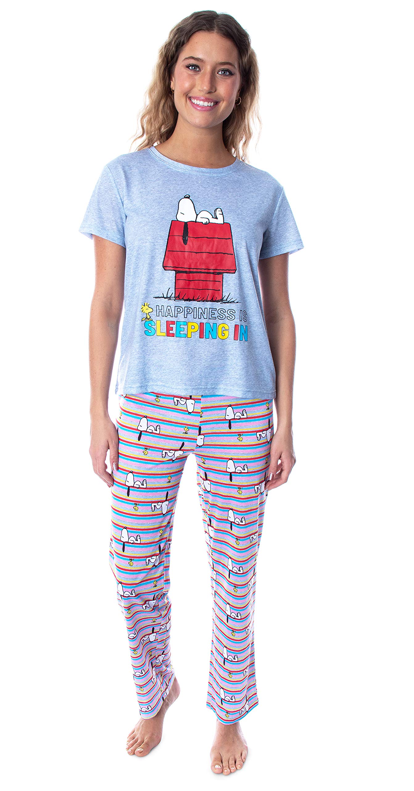 INTIMO Peanuts Women's Snoopy 'Happiness is Sleeping' Pajama Set - Cozy Sleepwear Shirt & Pants for Lounge, Bedtime & Relaxation