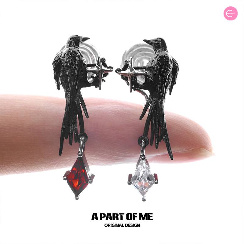 Raven Series Earrings - Gothic Jewelry for Women, Handmade Sterling Silver Dangle Earrings - Perfect for Halloween, Cosplay, and Dark Fashion Accessories
