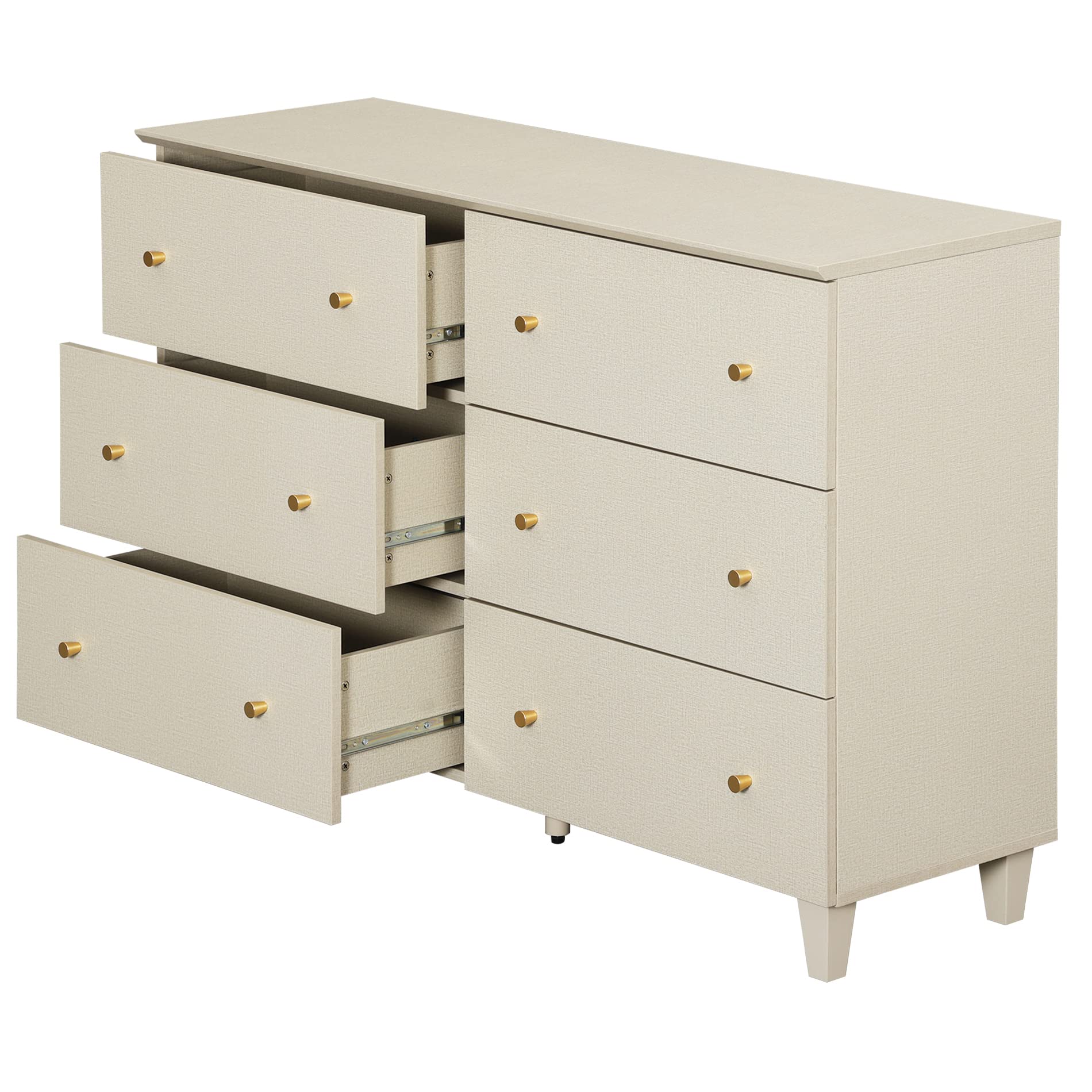 WAMPAT 6-Drawer Dresser for Bedroom - Solid Wood Kids Dresser with Wide Storage Chest, Beige Modern Closet Organizer Furniture for Living Room, Hallway & Nursery - Perfect for Home Organization and Child's Room Storage