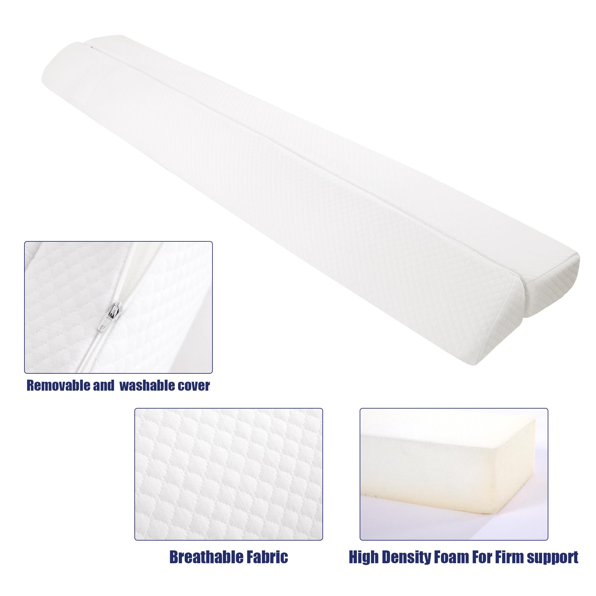 HOMBYS Foldable Wedge Pillow for Bed Gap - Queen Size Headboard Gap Filler, Multi-Functional Mattress Crack Pillow (0-7 Inch), White - Perfect for Adjustable Beds, Reading & Back Support