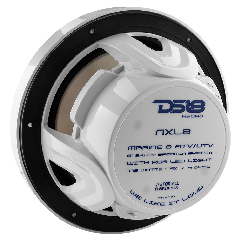 NXL 8 Inch 2-Way Coaxial Marine Speakers with RGB LED Lights - 125 Watts RMS, 4 Ohm, White - Perfect for Boats, Yachts & Outdoor Waterproof Audio Systems