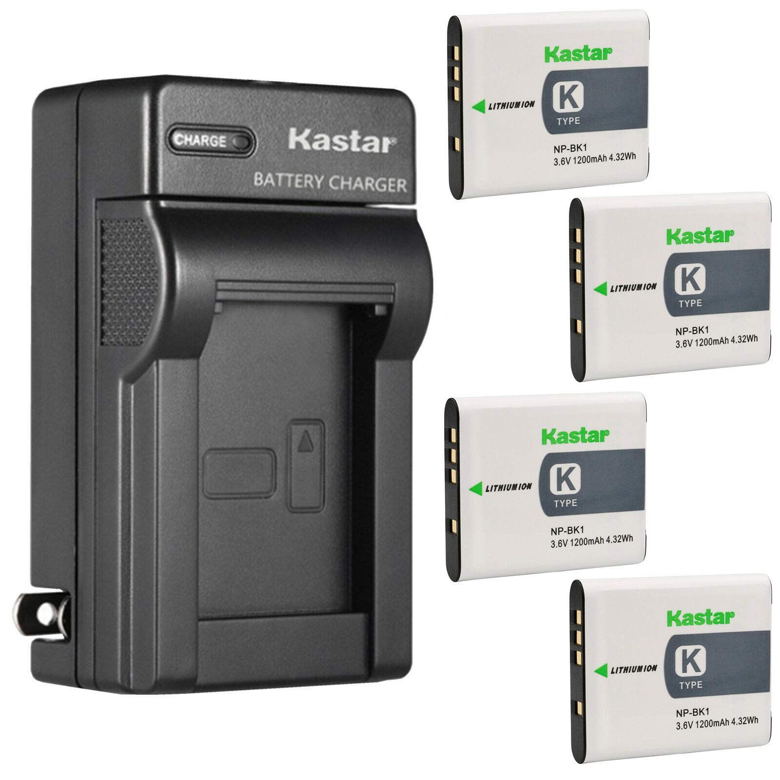 Kastar 4-Pack Replacement Battery & AC Wall Charger for Sony NP-BK1 NP-FK1 - Compatible with Cyber-Shot DSC-W180 W190 W370 Cameras & BC-CSK Charger - Perfect for Travel Photography & Vlogging
