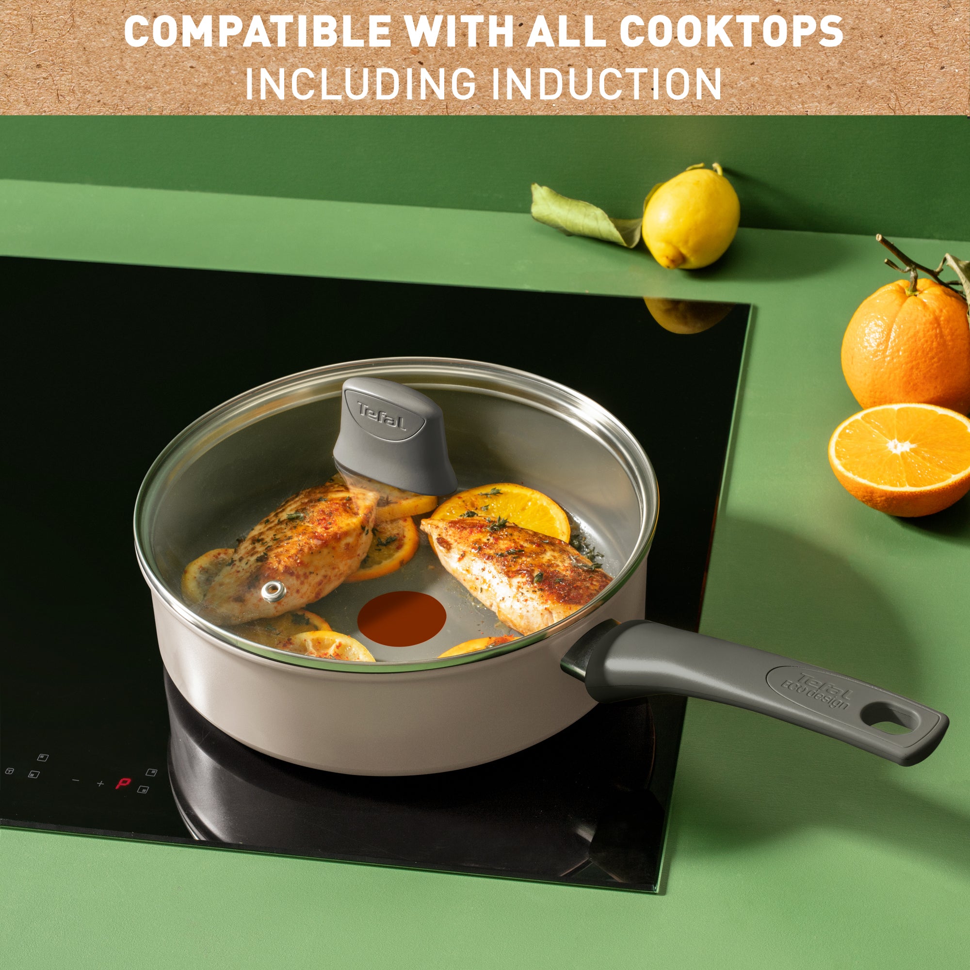 Tefal Revive Ceramic Induction Non-Stick Saute Pan with Lid - 24cm (9.5 Inch) Frying Pan for Healthy Cooking - Perfect for Sauteing, Frying & Stir-Frying on Induction Cooktops