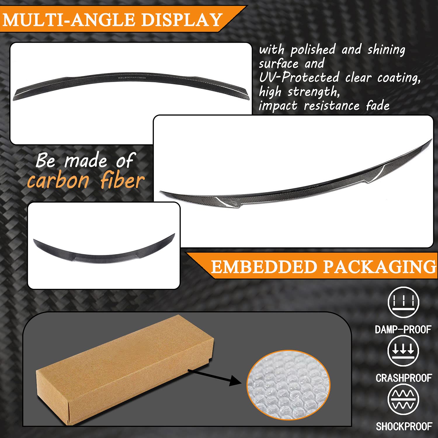 Carbon Fiber Trunk Spoiler for Mercedes Benz C Class W205 (2015-2021) - C180/C200/C250/C300/C400/C43/C63 AMG Sedan - High Kick Rear Boot Lip Wing - Factory Direct - Enhance Style & Aerodynamics for Street & Track Performance