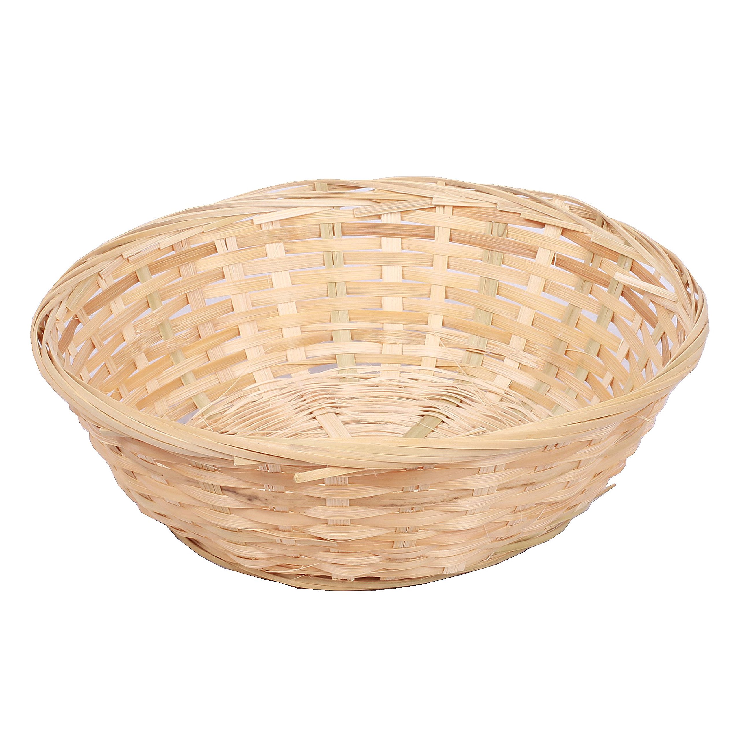Natural Bamboo Bread Basket Set of 10 - 9 Inch Round Wicker Storage Trays for Bread, Pastries, Fruits | Perfect for Kitchen Organization, Party Serving, and Gift Hampers