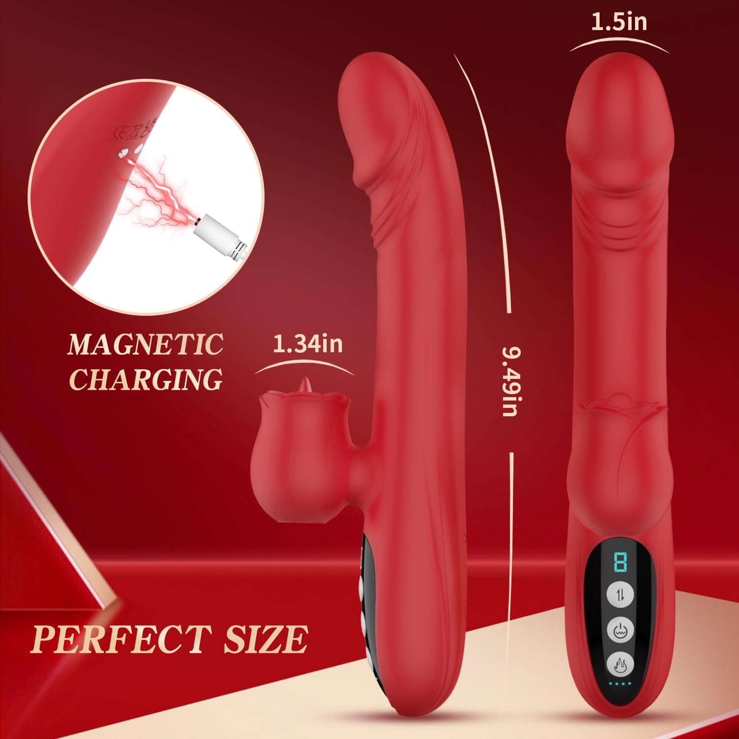 Realistic Rose Vibrator with 7 Vibration Modes - G Spot & Clitoral Stimulation Silicone Dildo for Women & Couples | Rabbit Sex Toy for Solo Play & Intimate Moments