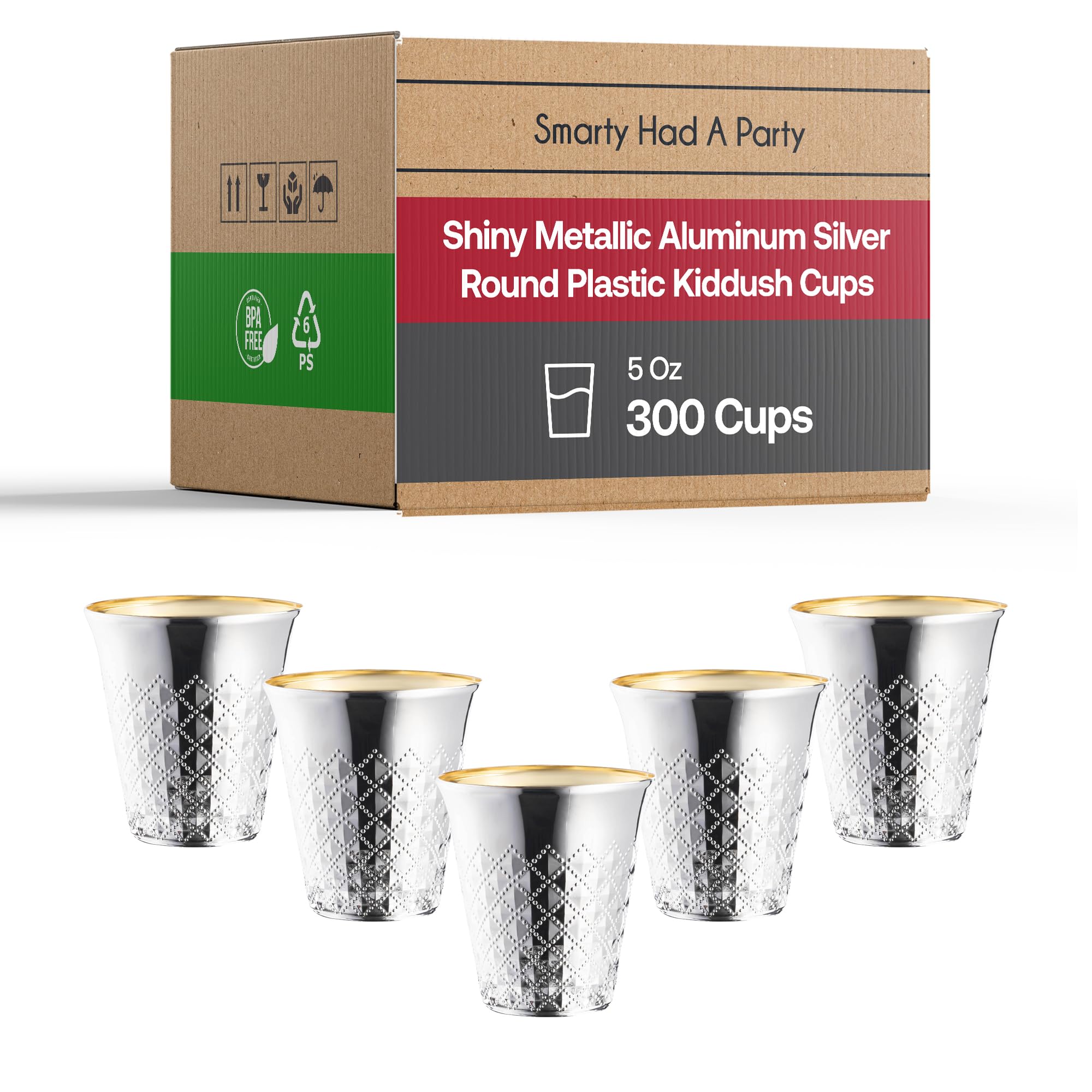 Disposable Plastic Cups - 300 Pack Shiny Metallic Aluminum Silver Round Plastic Kiddush Cups for Weddings, Parties & Special Occasions | Elegant Drinkware for Cocktails, Juice & Beverages