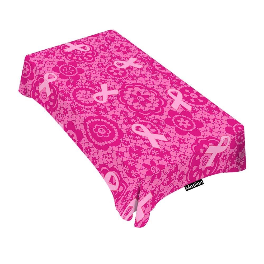 Elegant Pink Ribbon Decorative Rectangle Tablecloth - 52 x 70 Inches Washable Dining Table Cover for Indoor/Outdoor Use - Perfect for Dinner Parties, BBQ, Picnic, Coffee Table & Holiday Decorations
