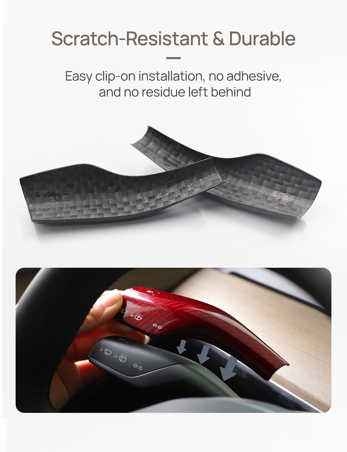 Carbon Fiber Steering Lever Cover for Tesla Model 3/Y (2018-2024) - 2PCS Wine Red - Premium Interior Upgrade