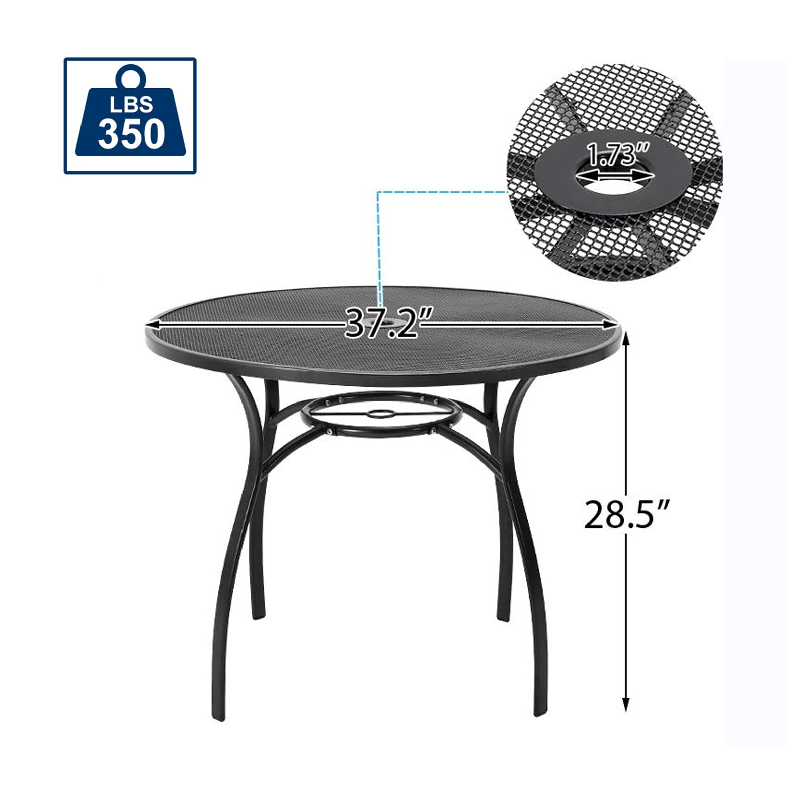 AECOJOY 37 Inch Round Outdoor Patio Table with Umbrella Hole - Weather-Resistant Steel Dining Table for Backyard, Garden, Porch, Bistro - Dark Grey - Perfect for Outdoor Dining, Entertaining & Relaxing
