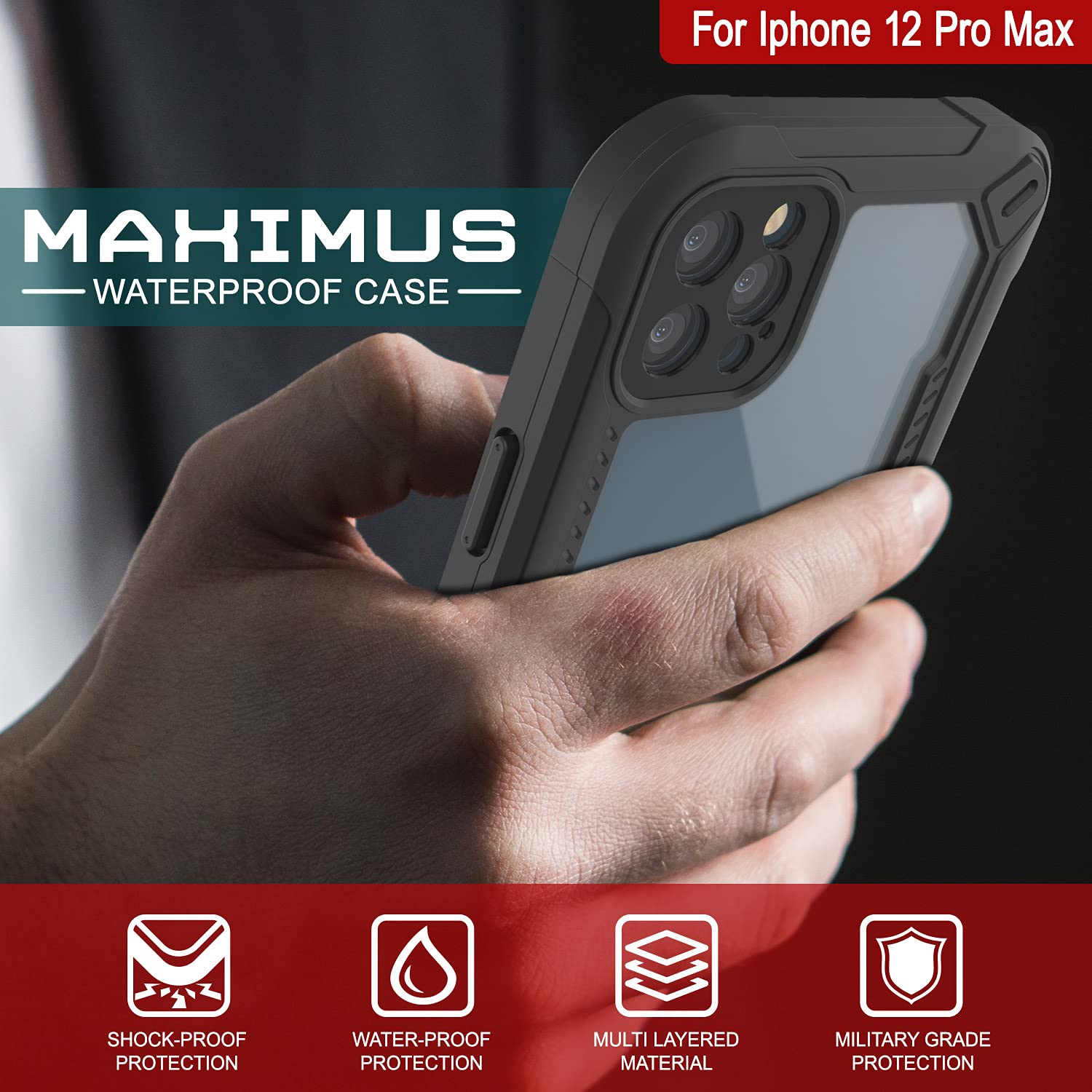 **Punkcase Waterproof Case for iPhone 12 Pro Max (6.7