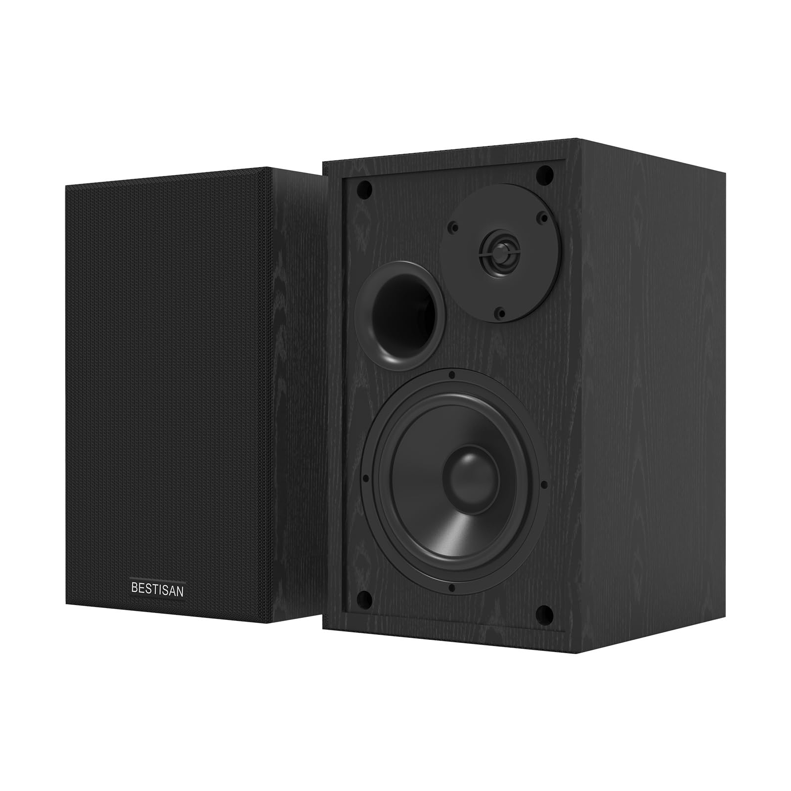 BESTISAN Powered Bookshelf Speakers with Bluetooth 5.0, Adjustable Bass, 4 Inch Drivers for TV, Computer, Phone, Record Player, Home Studio, Perfect for Living Room, Office, and Gaming Setup