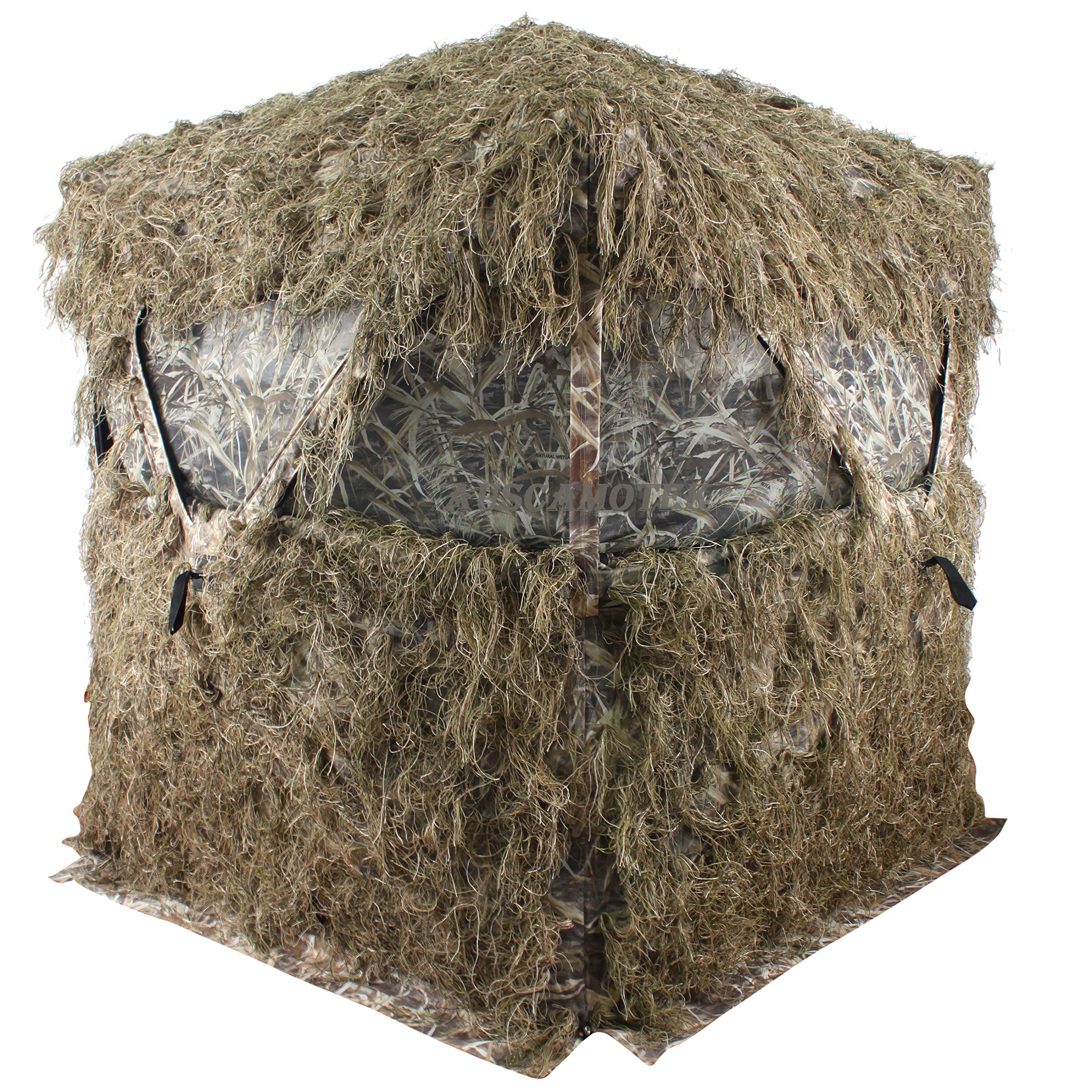 AUSCAMOTEK 3-Person Ghillie Scouter Hunting Blind with Ghilly Cover - Perfect for Deer Hunting, Turkey Hunting, and Wildlife Observation in Woodlands and Fields
